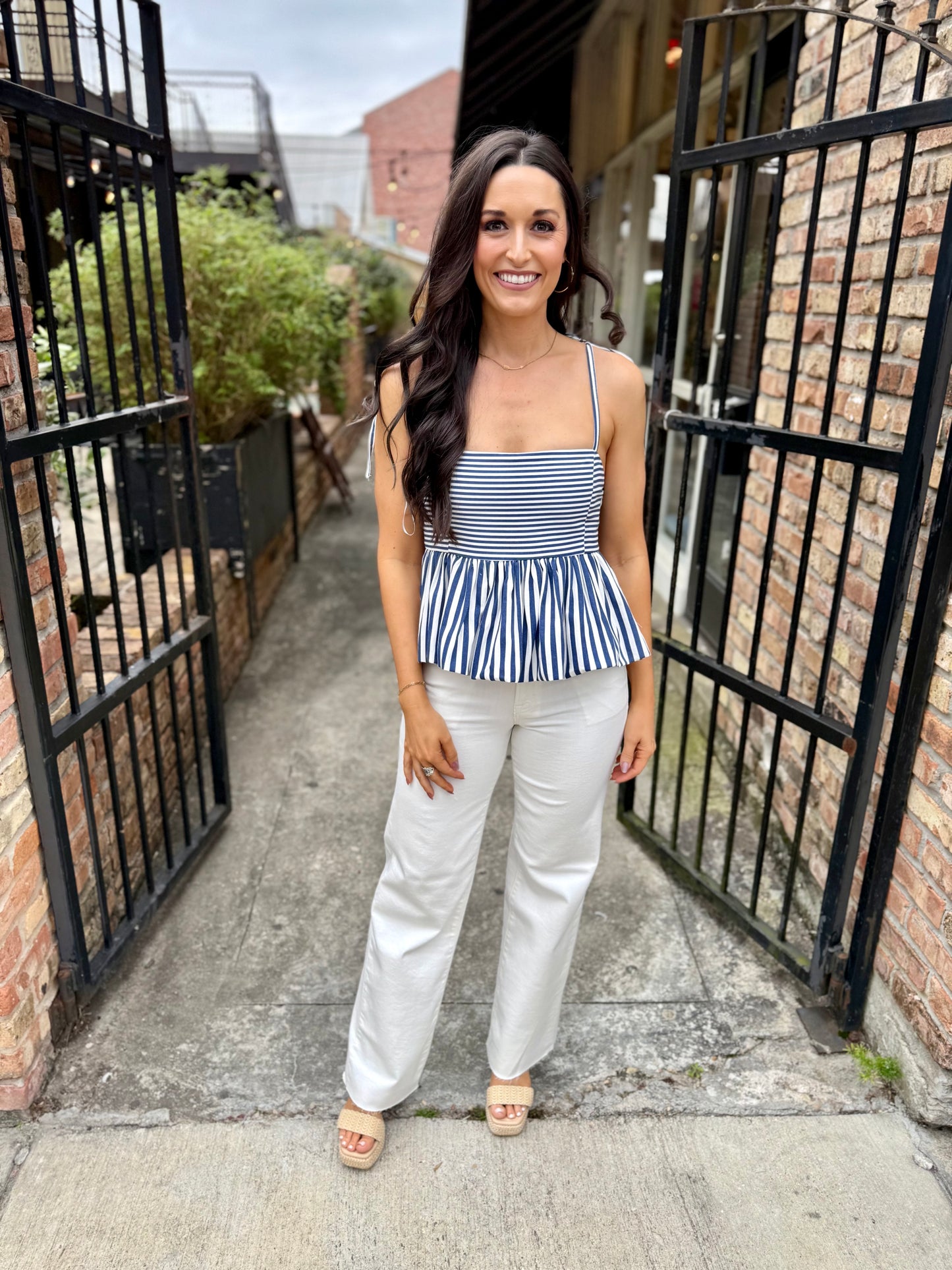 Peplum Stripe Tank- Blue