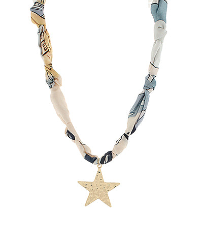 Scarf Necklace- Blue/Hammered Star