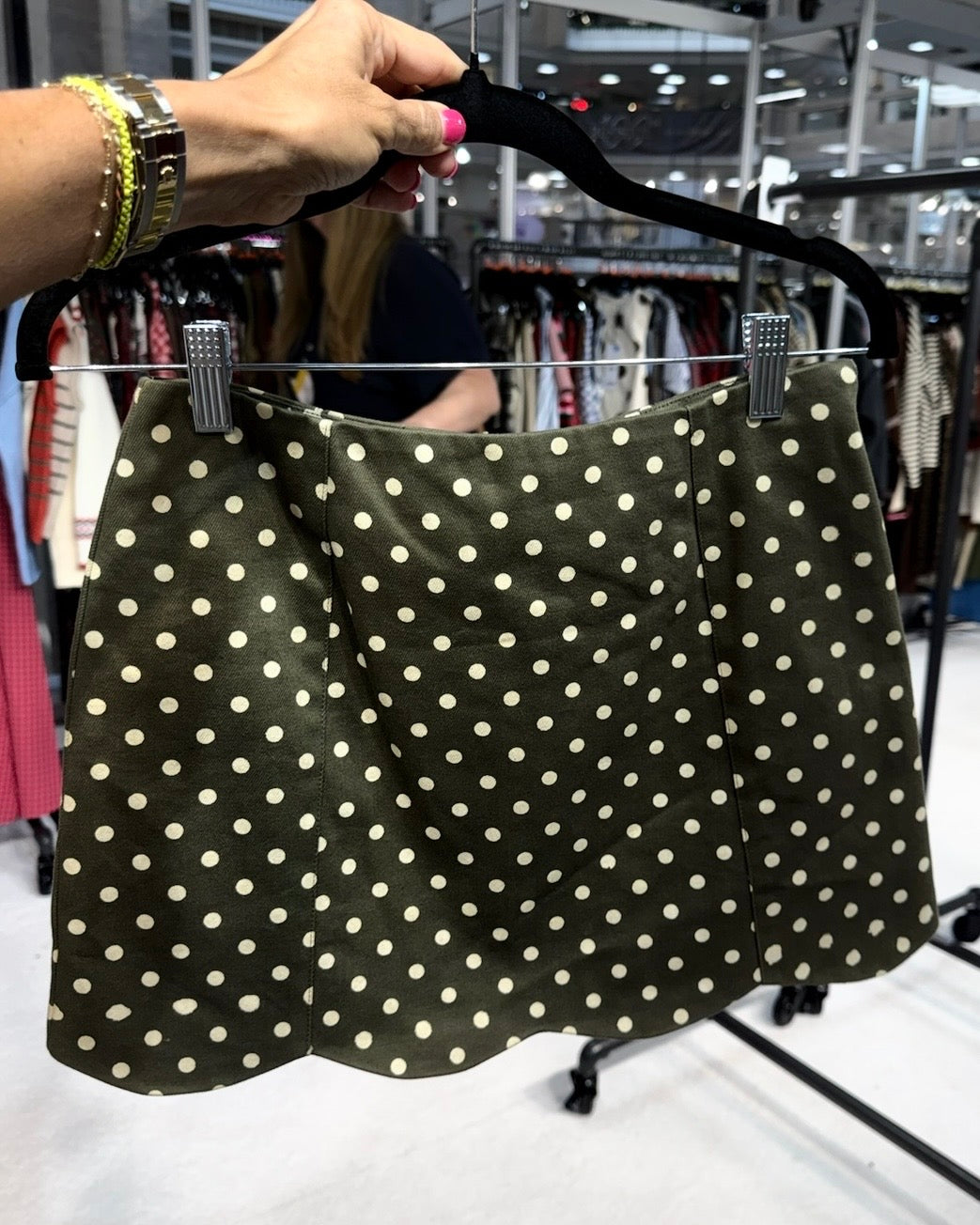 Polka Dot Scalloped Mini Skirt- Olive