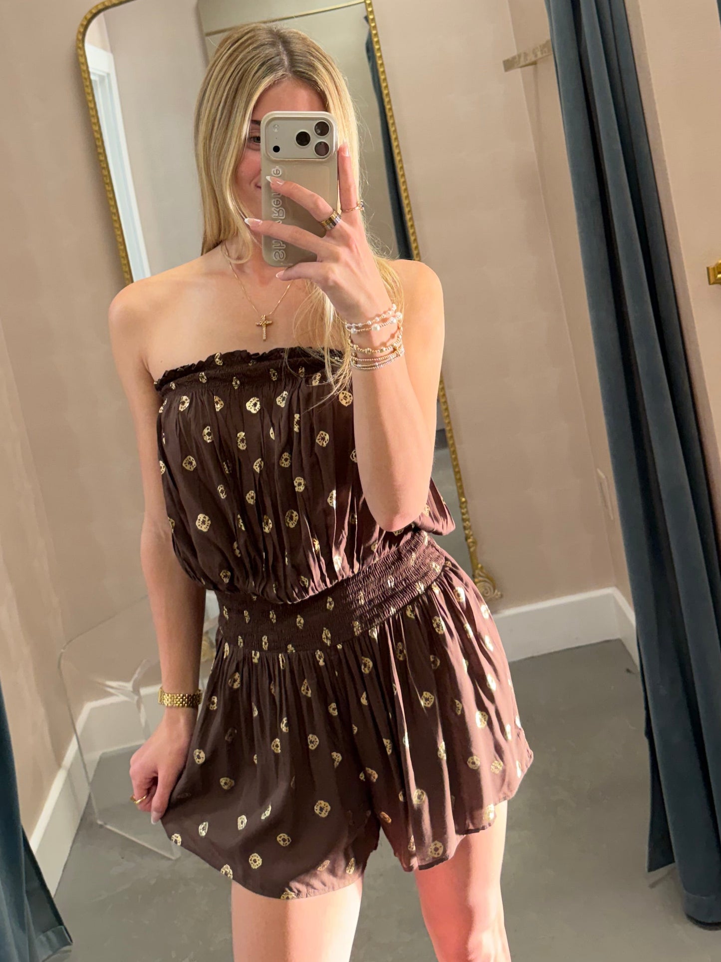 Berkley Strapless Romper- Brown