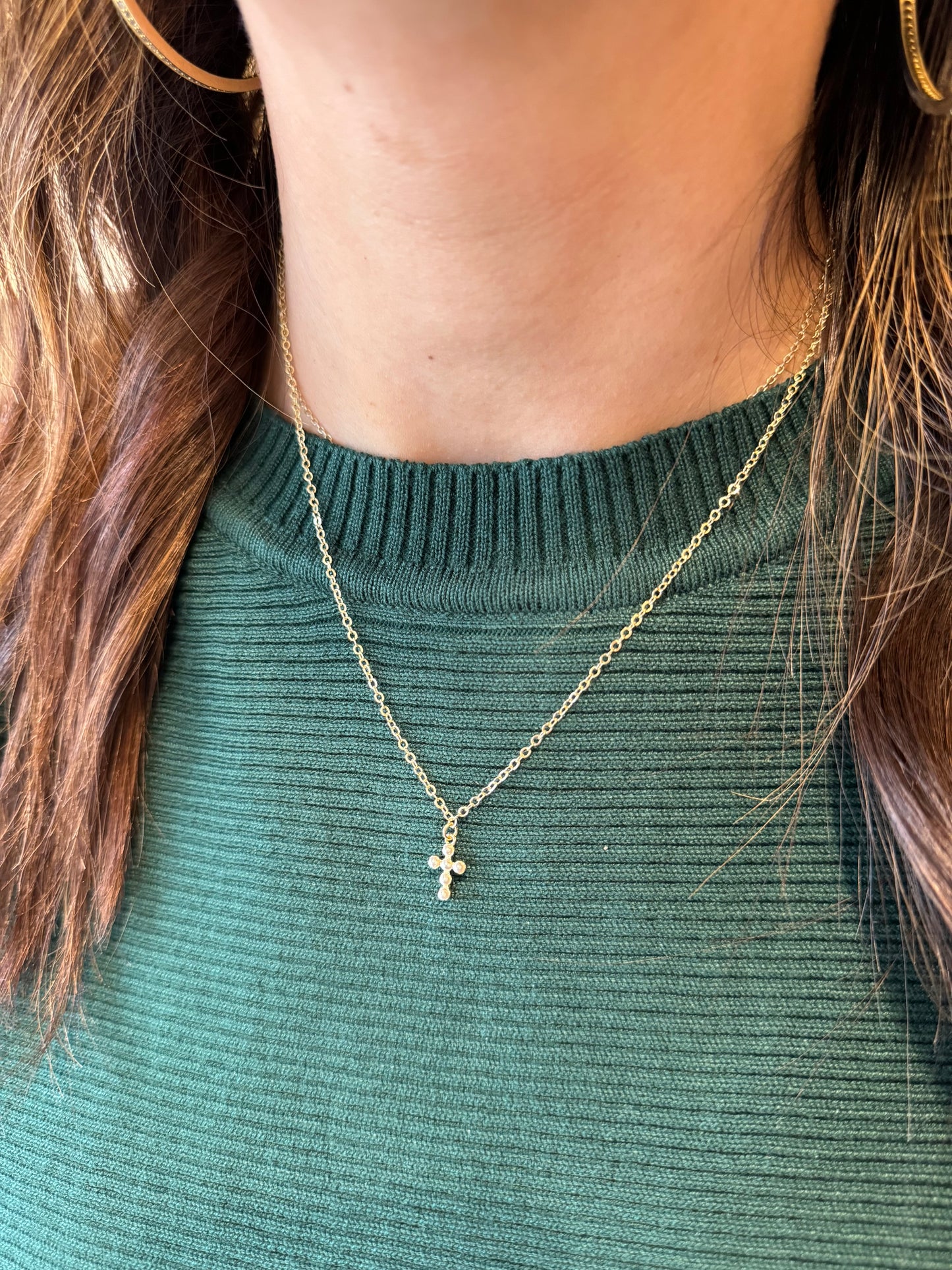Mini Pearl Cross Necklace