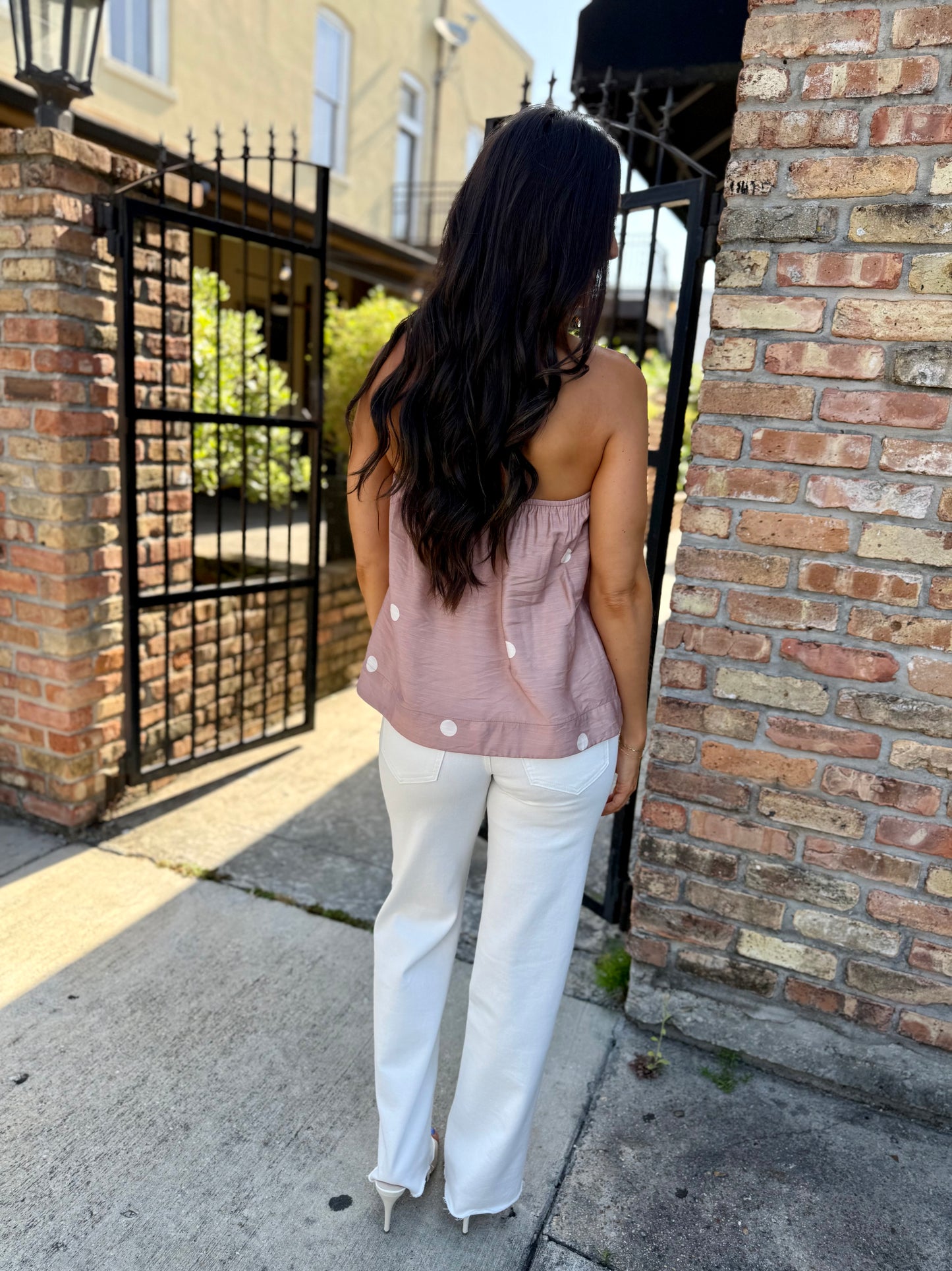 Polka Dot Strapless Top- Mocha