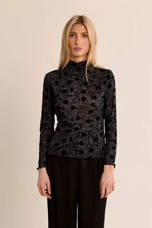 Semi Transparent Floral Top-Black