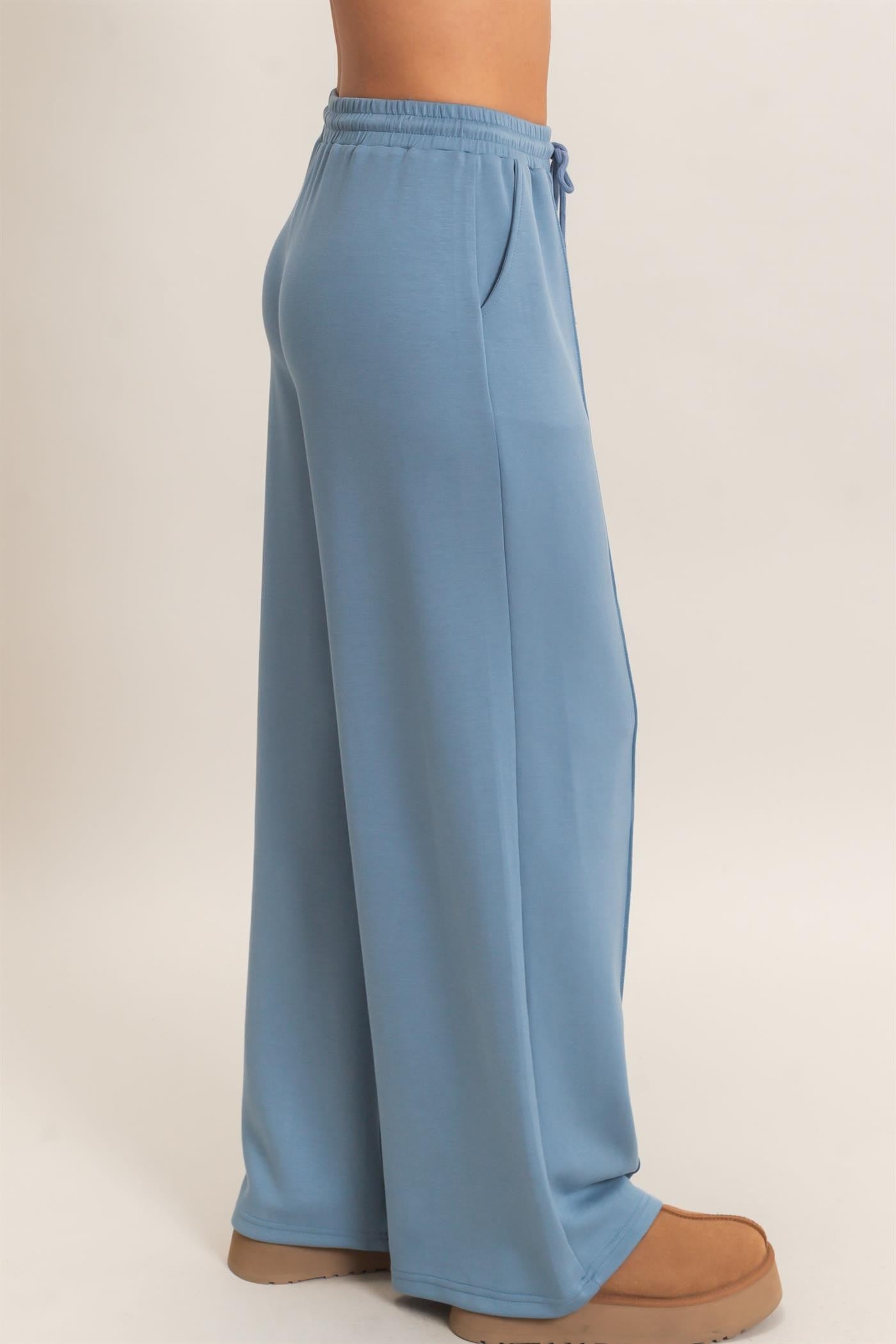Dalton Wide Leg Pants- Dusty Blue