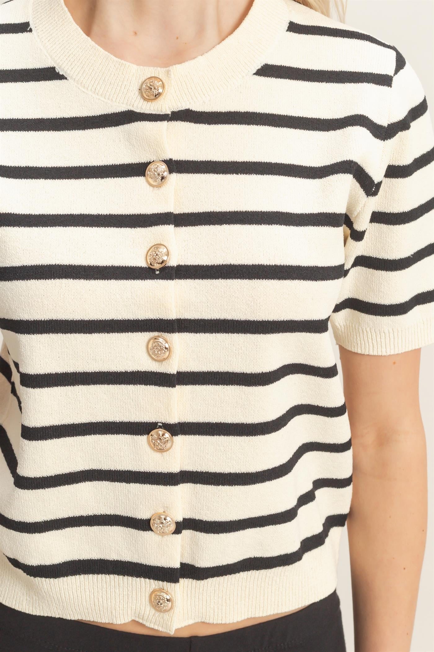 Naomi Striped Cardigan Top- Black