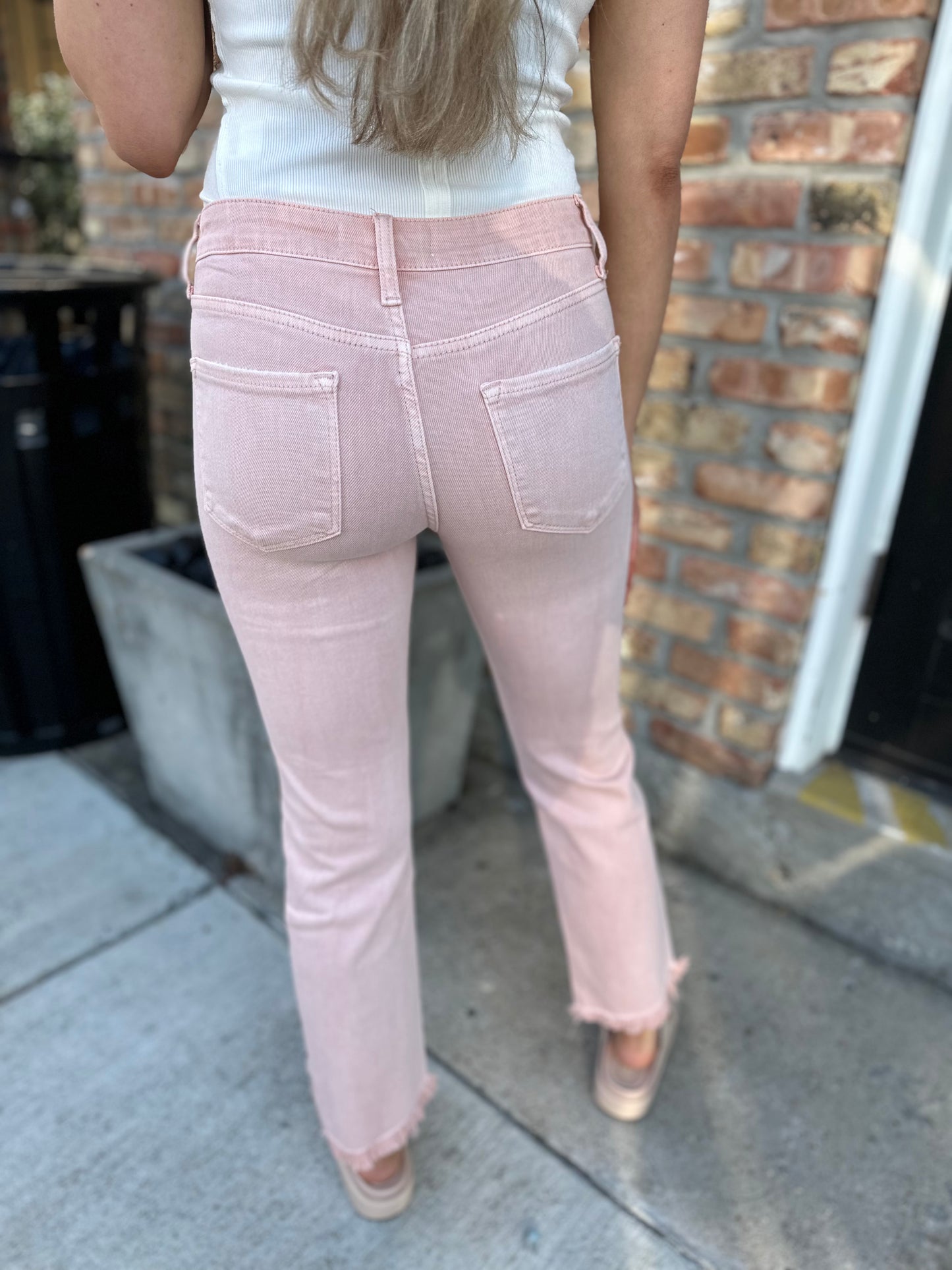 Melissa Mid-Rise Straight Jeans- Powdery Pink