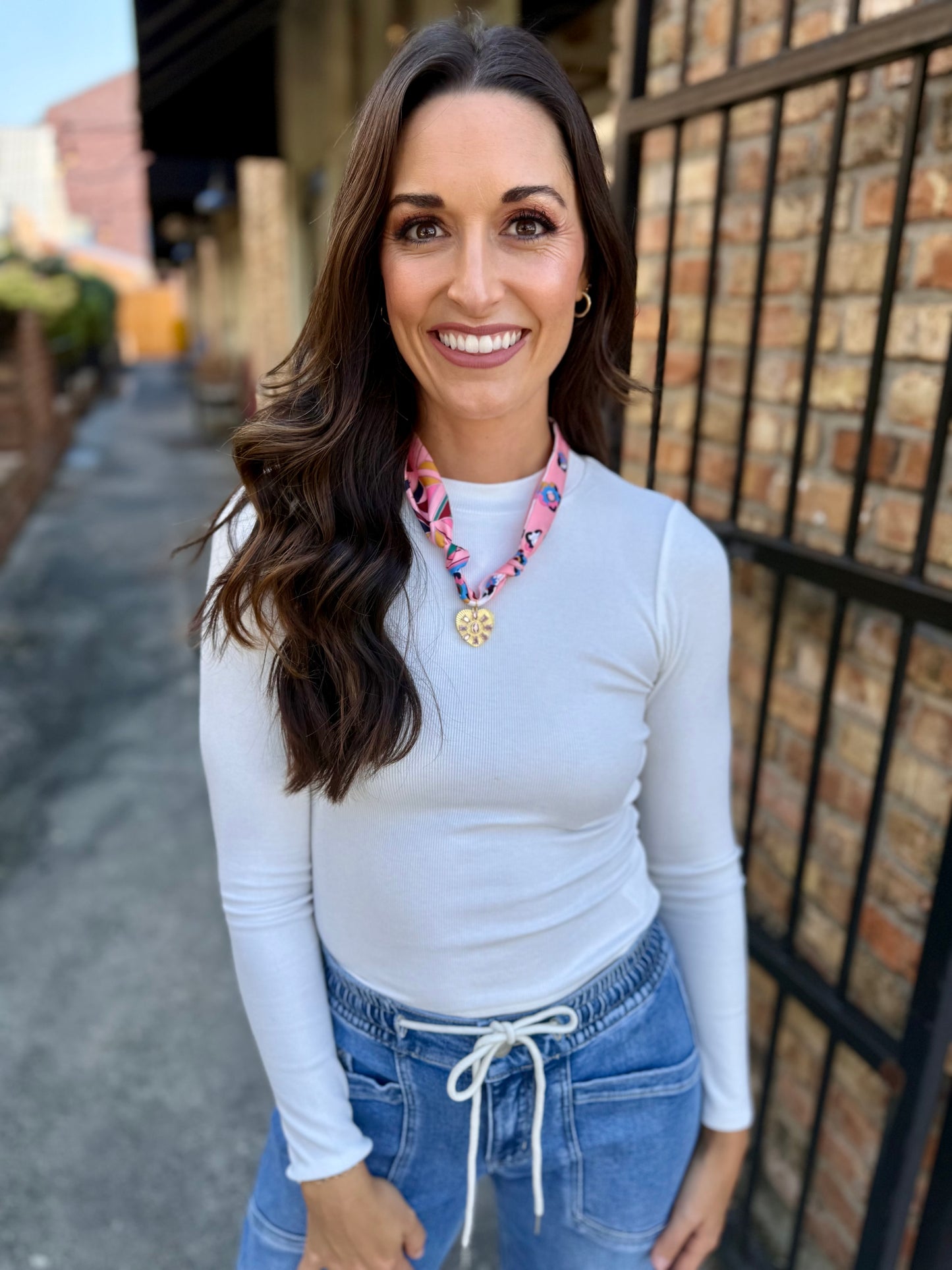 Scarf Necklace- Geo/Pink Heart