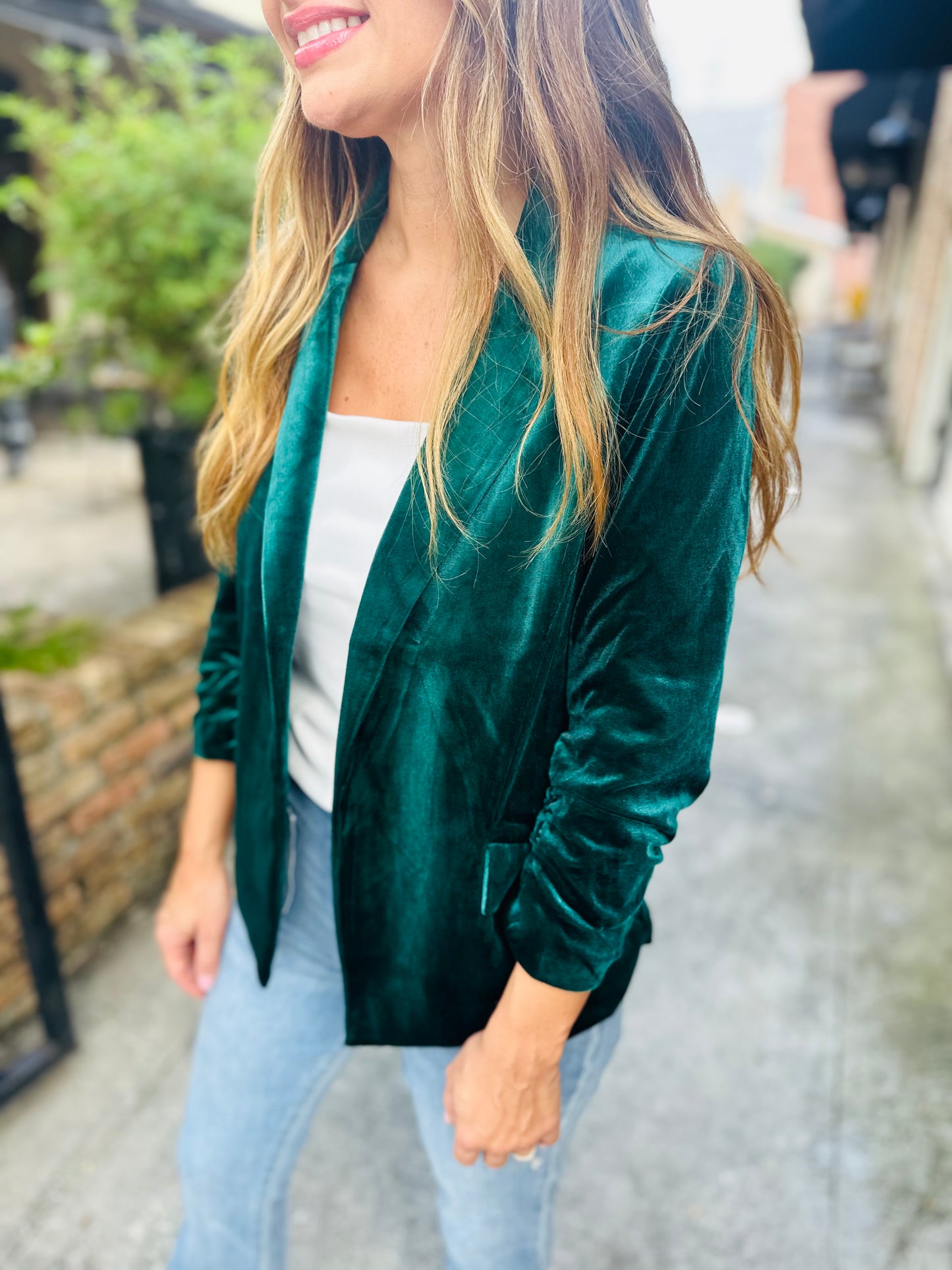 Ashley Velvet Blazer- Hunter Green