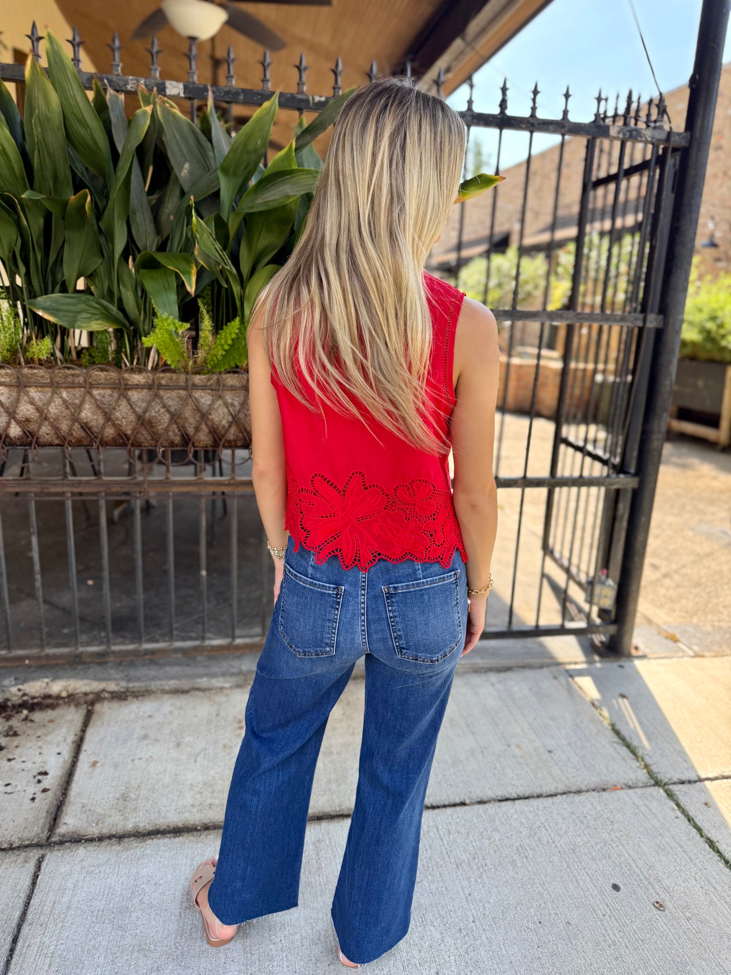Kayla Eyelet Top- Red