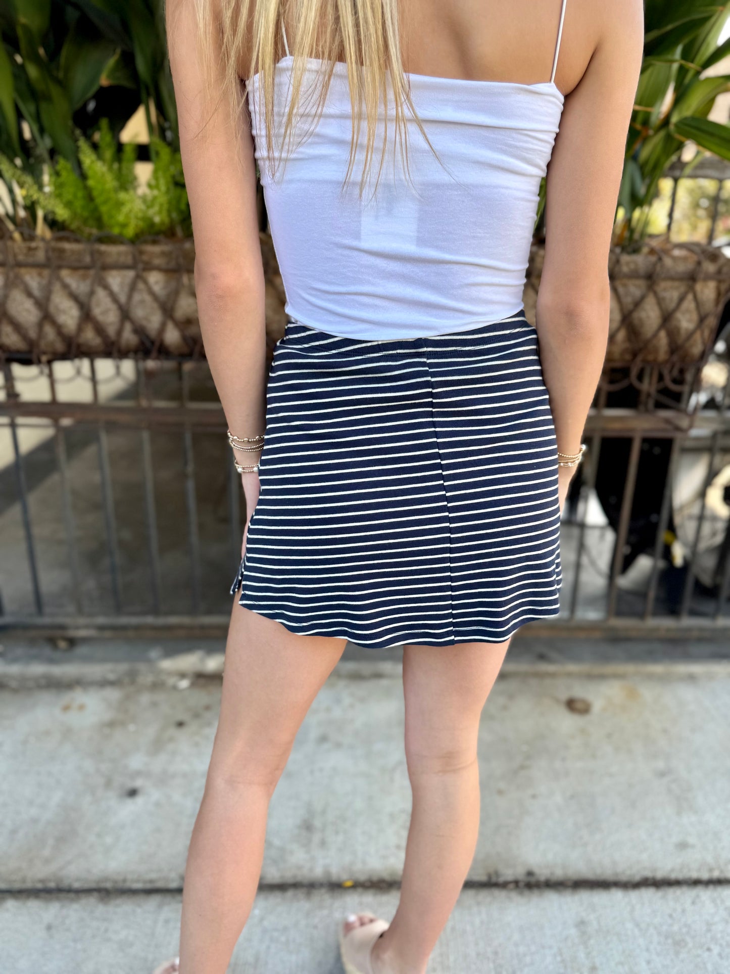 Coastal Stripe Knit Skort- Navy