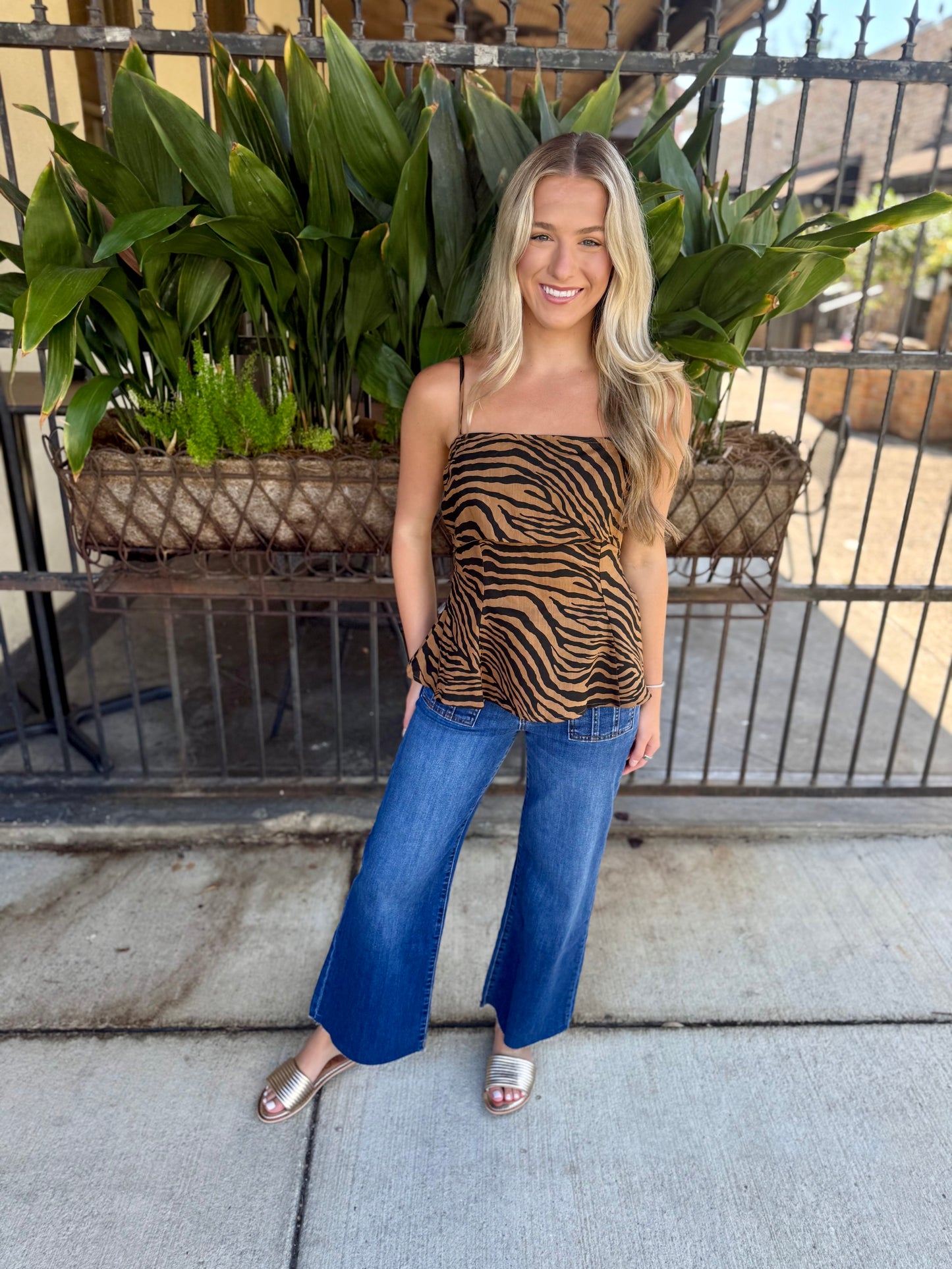 Tiger Cami Panel Tank- Brown/Black