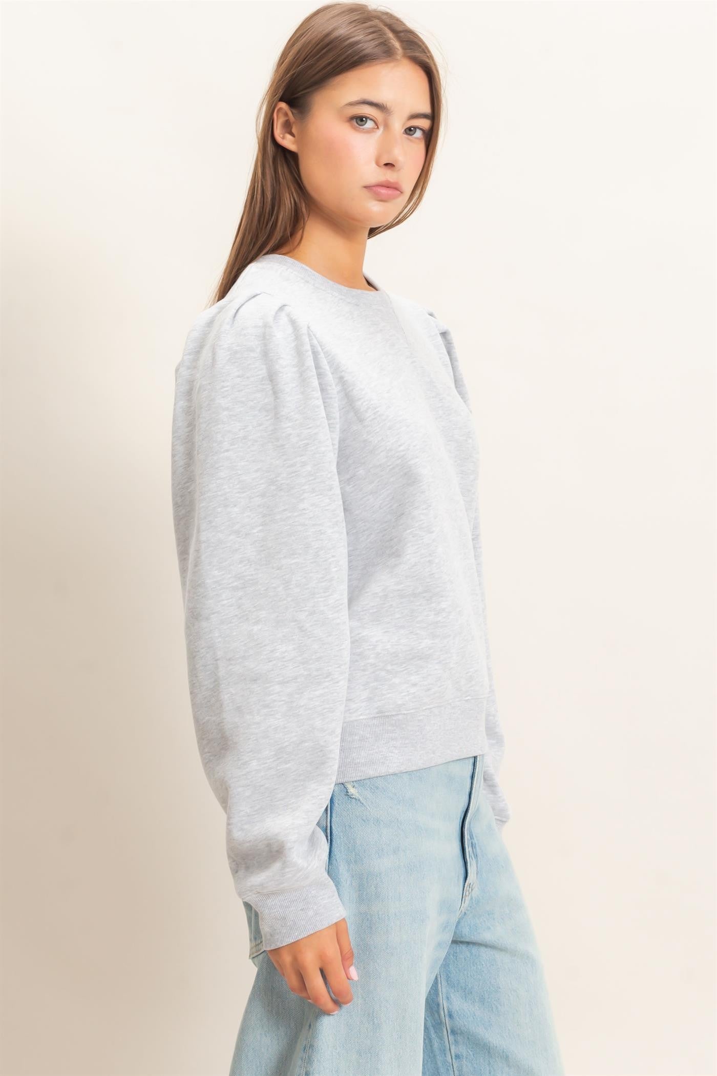 Presley Puff Sleeve Sweatshirt- Heather Gray