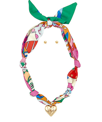 Scarf Necklace SET- Fuchsia/Heart