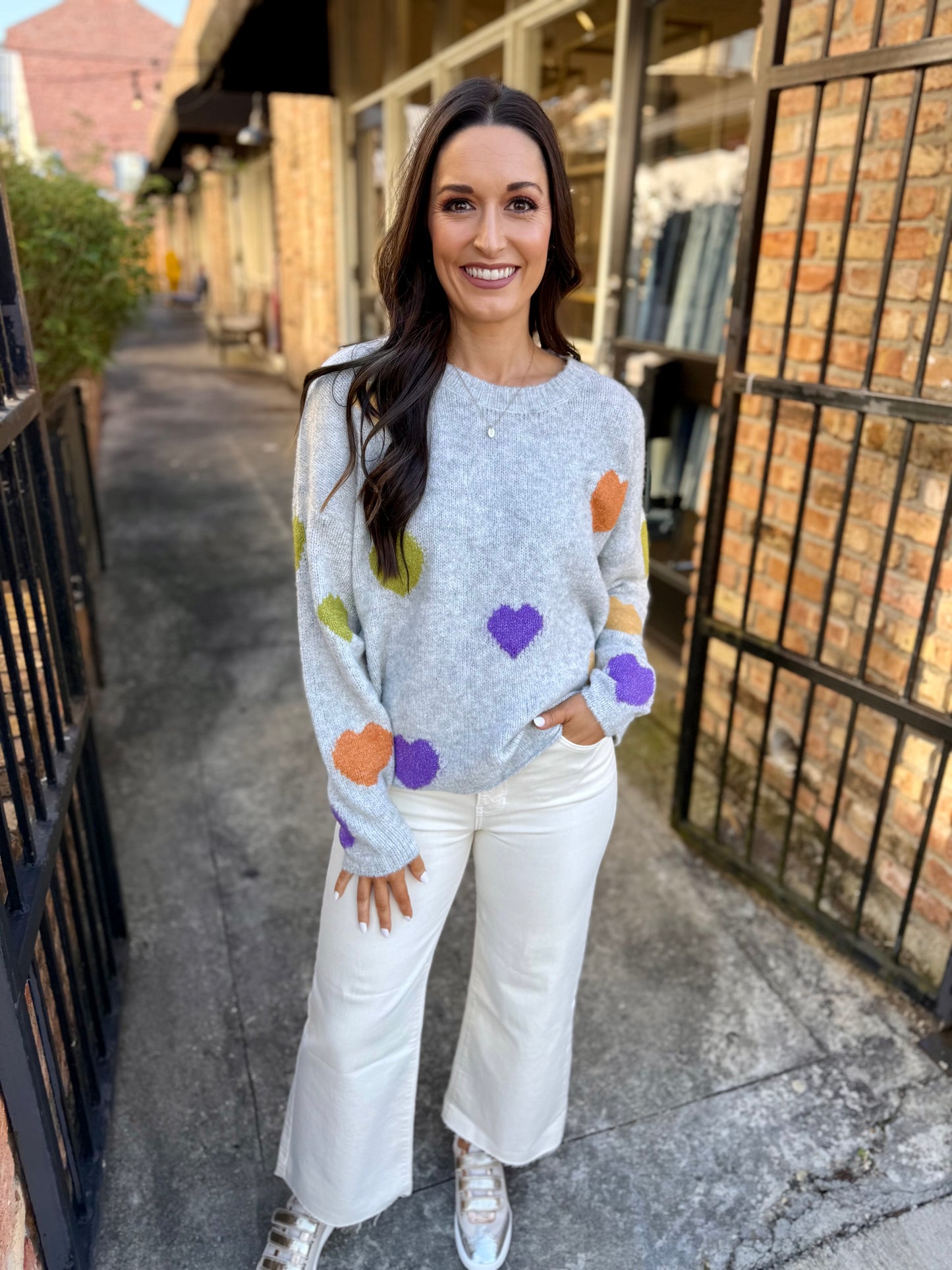 Mardi Gras Heart Sweater- Grey