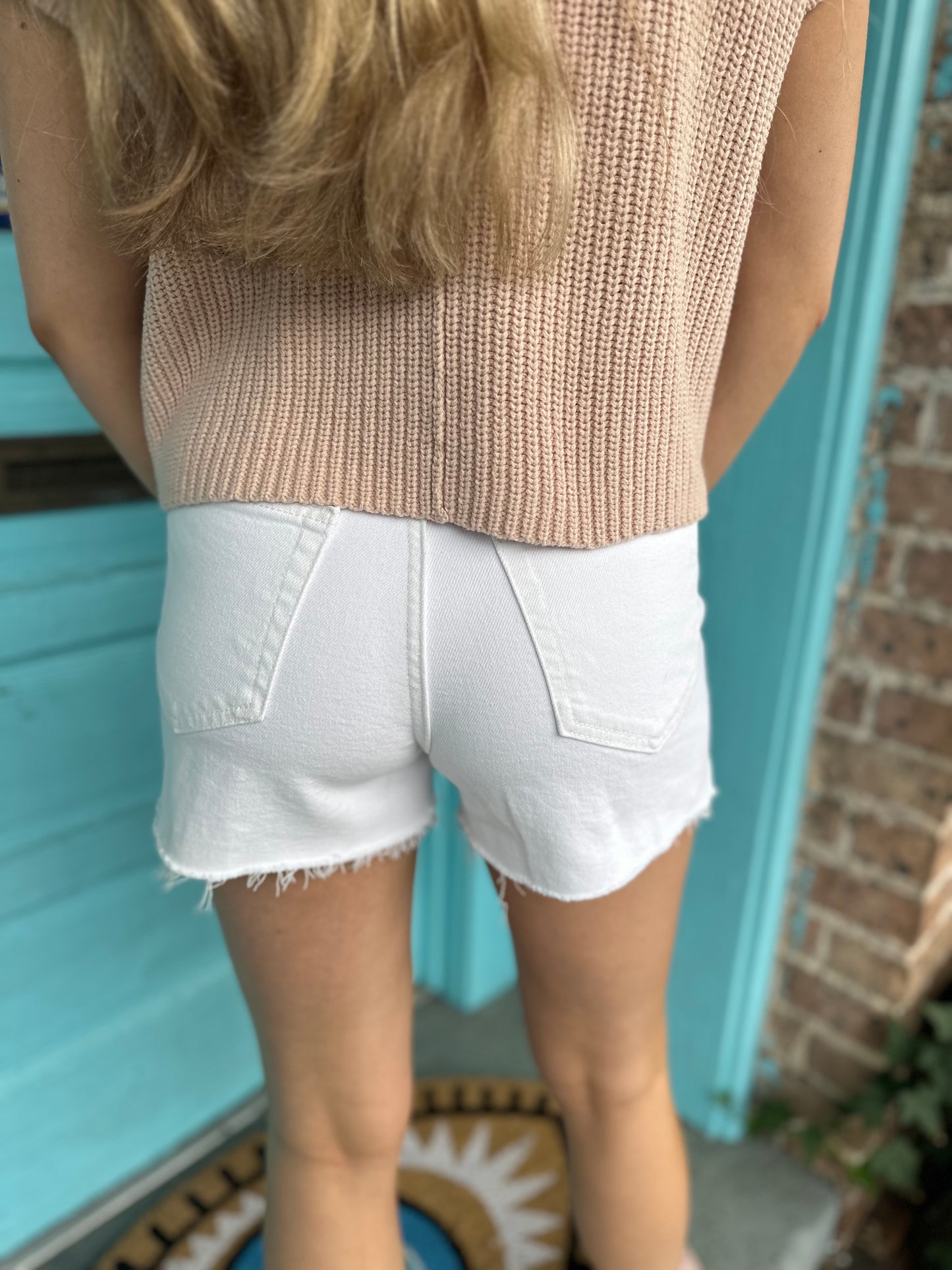 Felger Frayed Denim Shorts- White