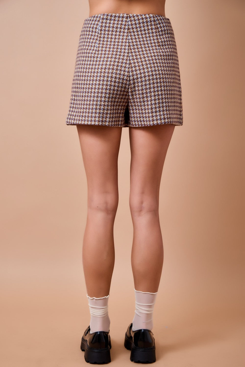 Houndstooth Plaid Mini Skort- Brown/Blue