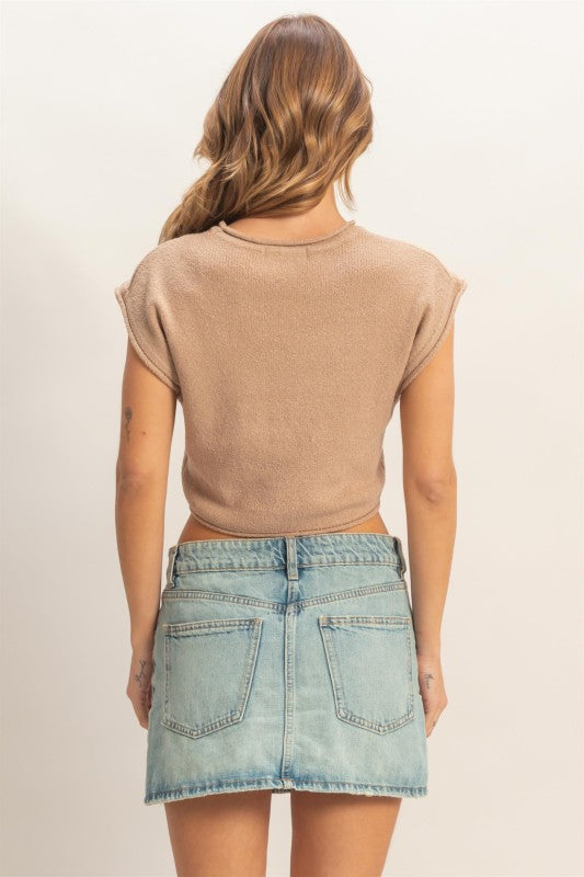Cuddy Cap Sleeve Top- Lt. Brown