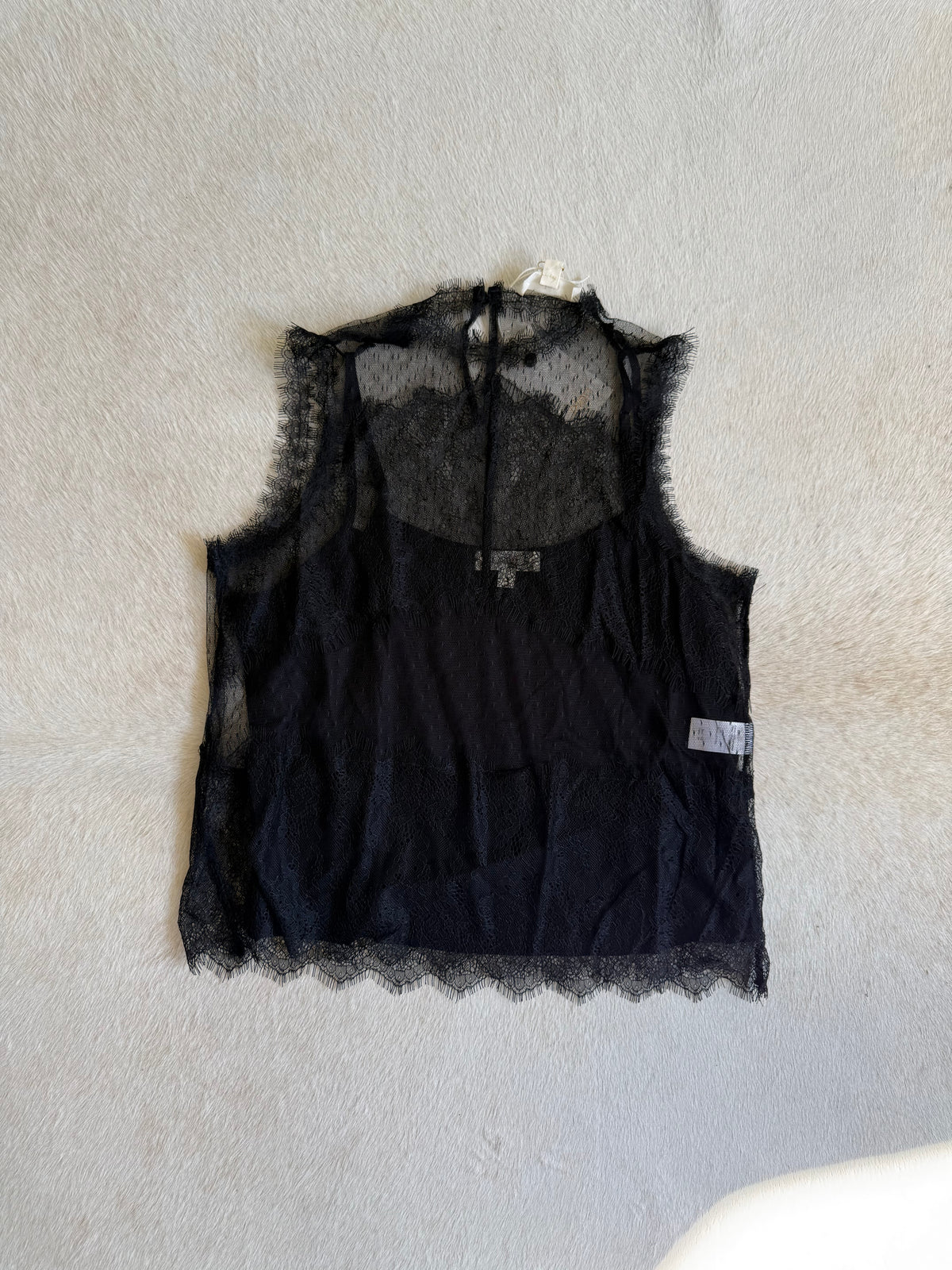 Sheer Eyelash Lace Tank- Black