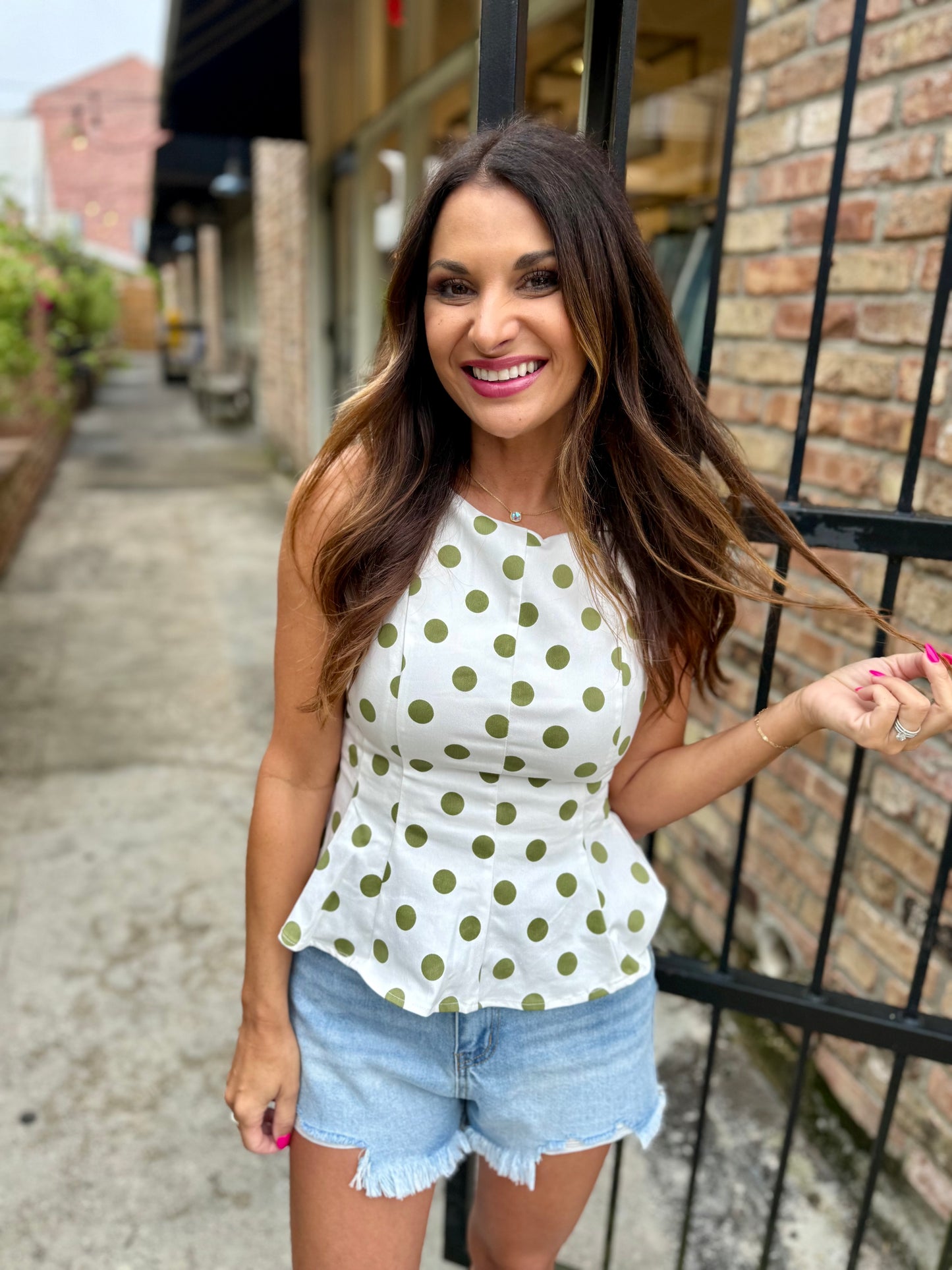 Polka Dot Peplum- White & Green