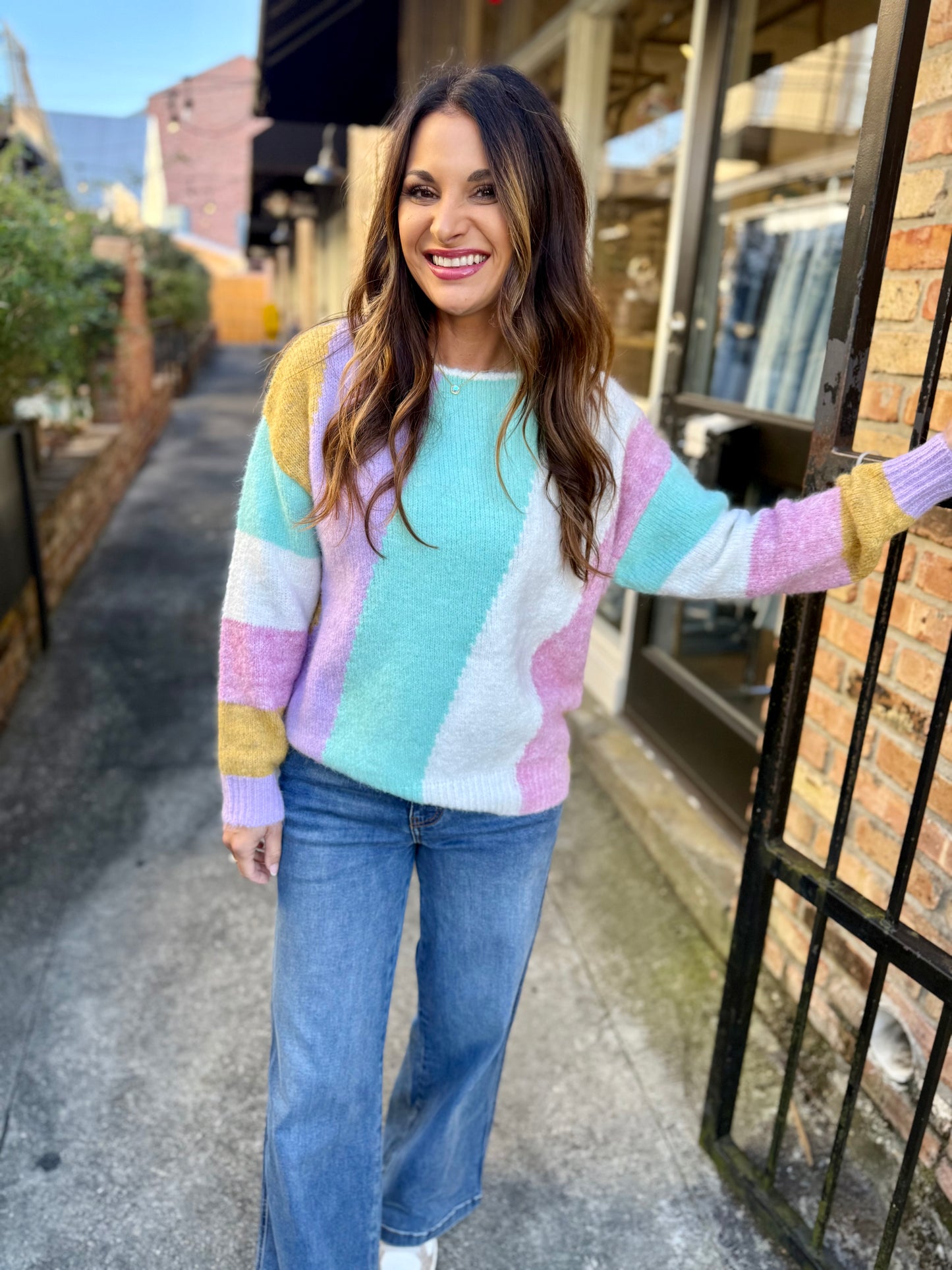 Diagonal Stripe Sweater Boat Neck