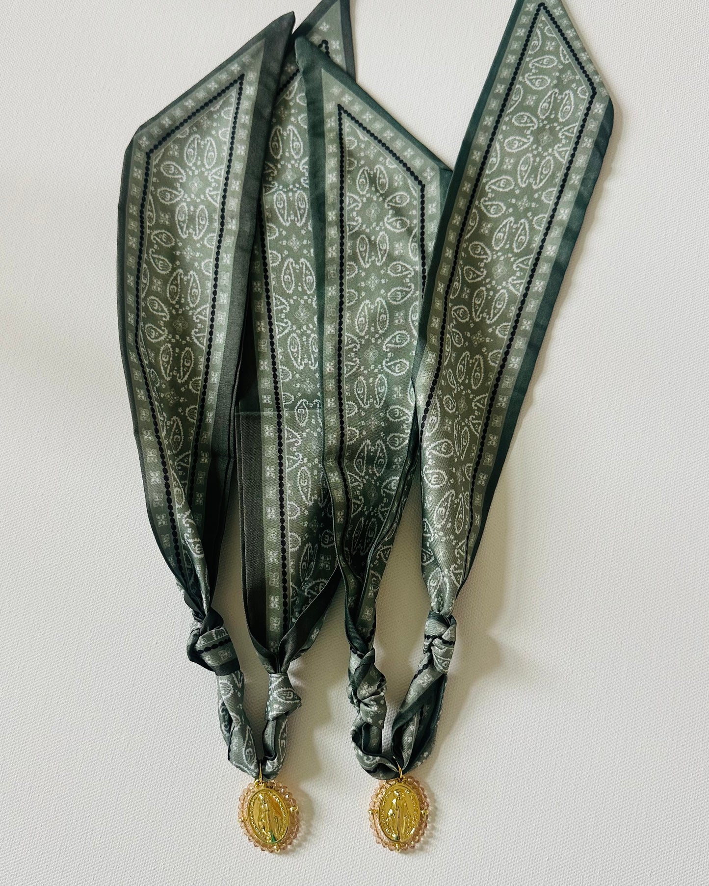 Scarf Necklace- Green Paisley/Gold Mary