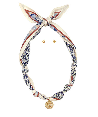 Scarf Necklace SET- Ivory/Compass