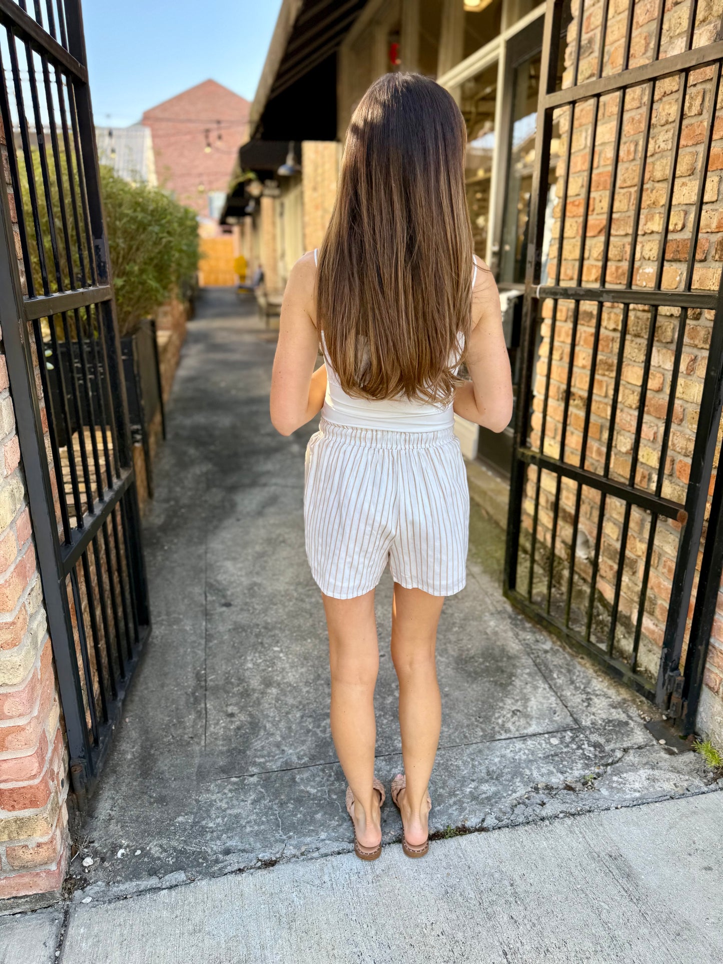 Prairie Striped Drawstring Shorts- Taupe