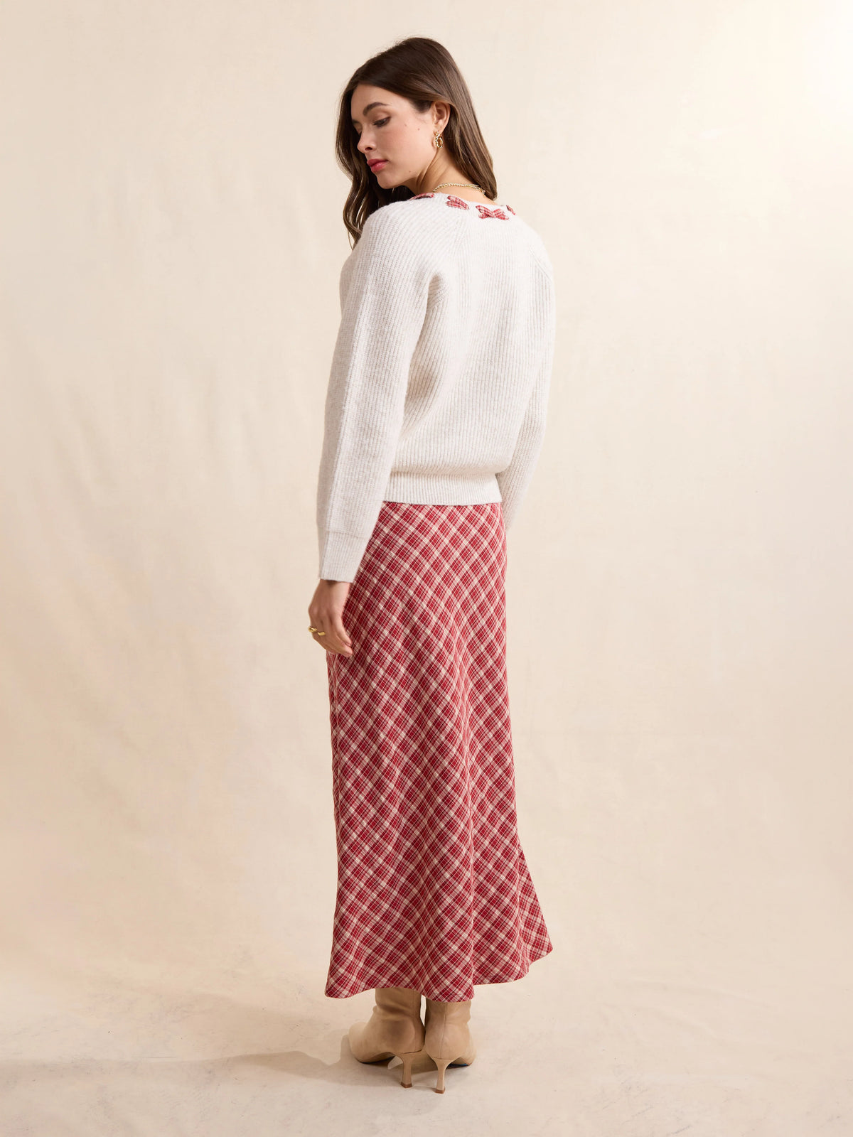 The Hostess Plaid Midi Skirt- Red