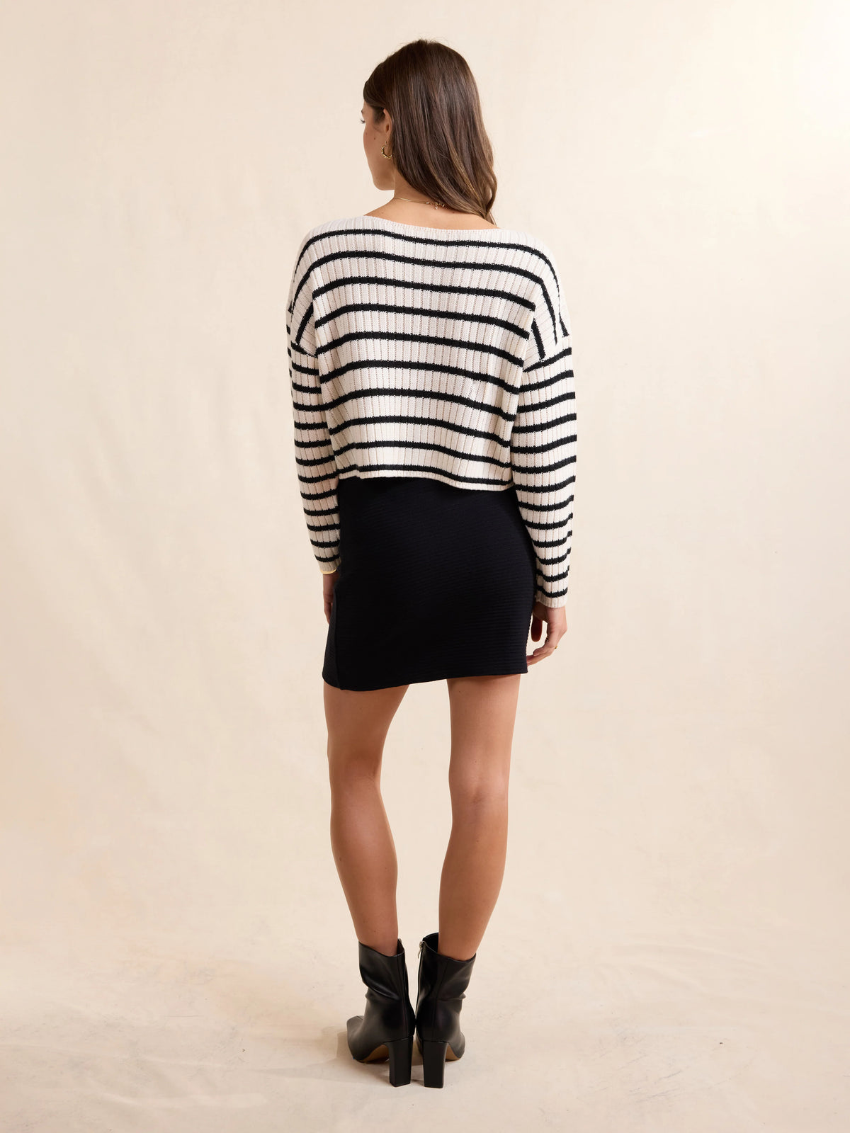 Rosalind Striped Crop Sweater- Cream/Black