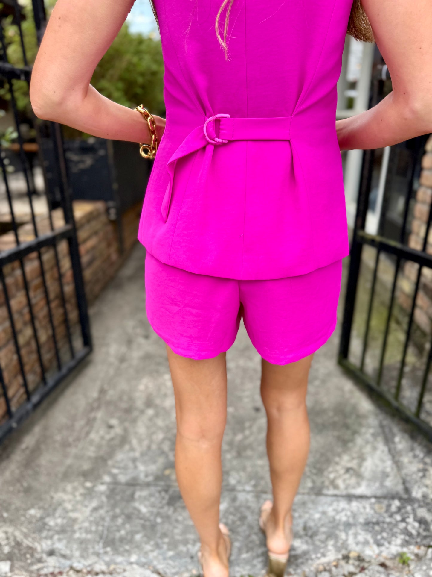 Lucas Button Vest- Hot Flamingo