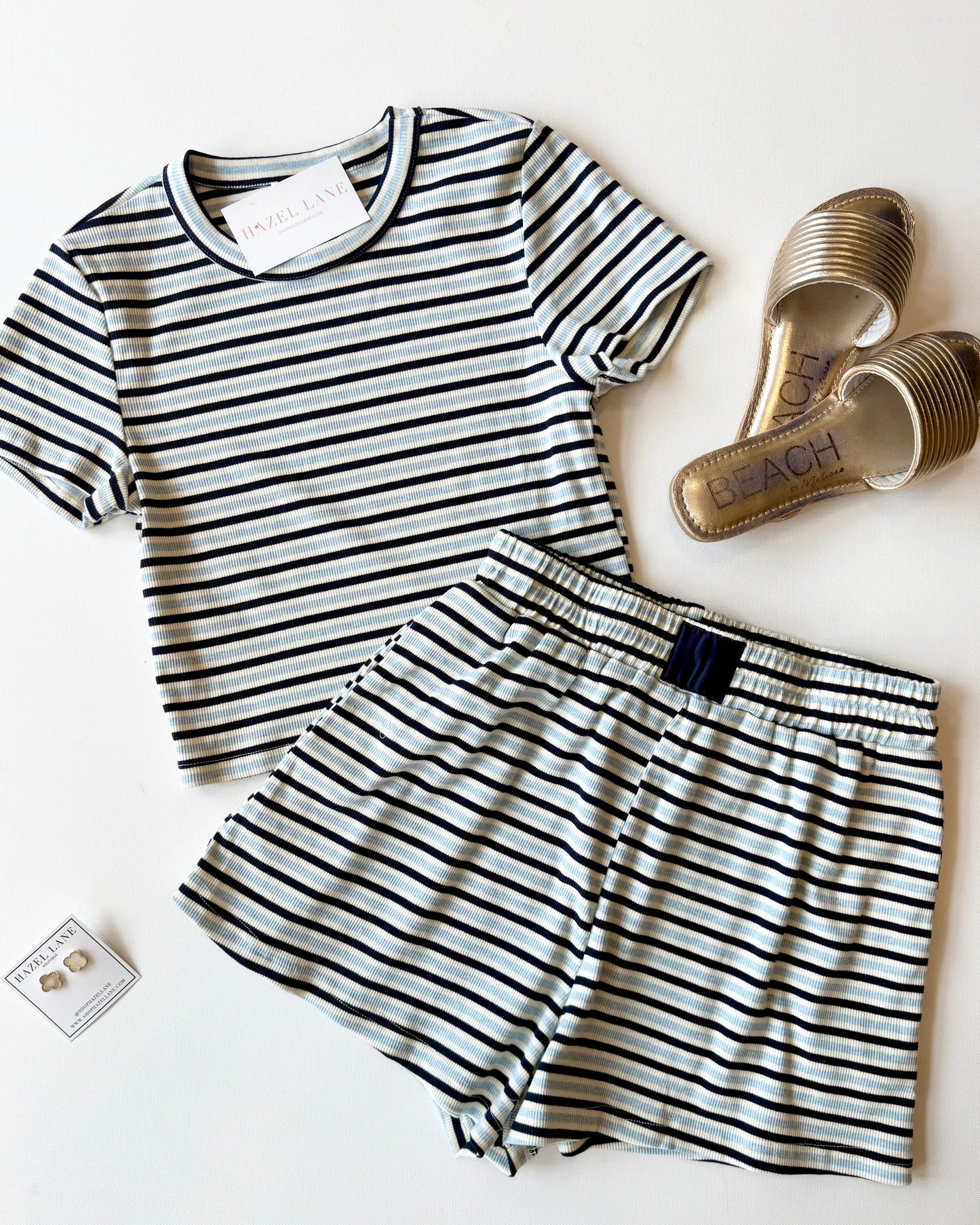 Nicole Striped Shorts- Navy/Blue