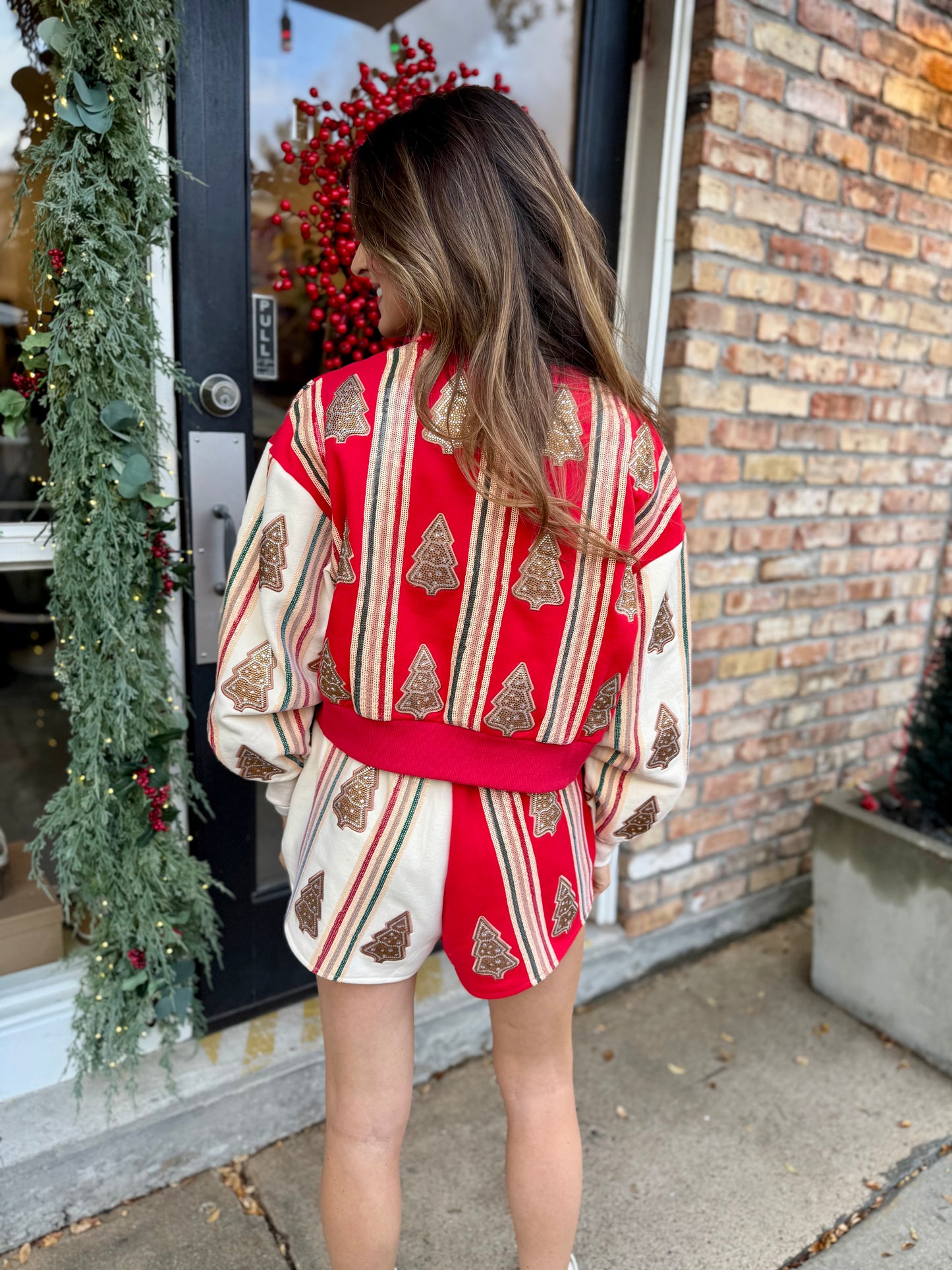 Striped Christmas Cookie Shorts- Red/Ivory