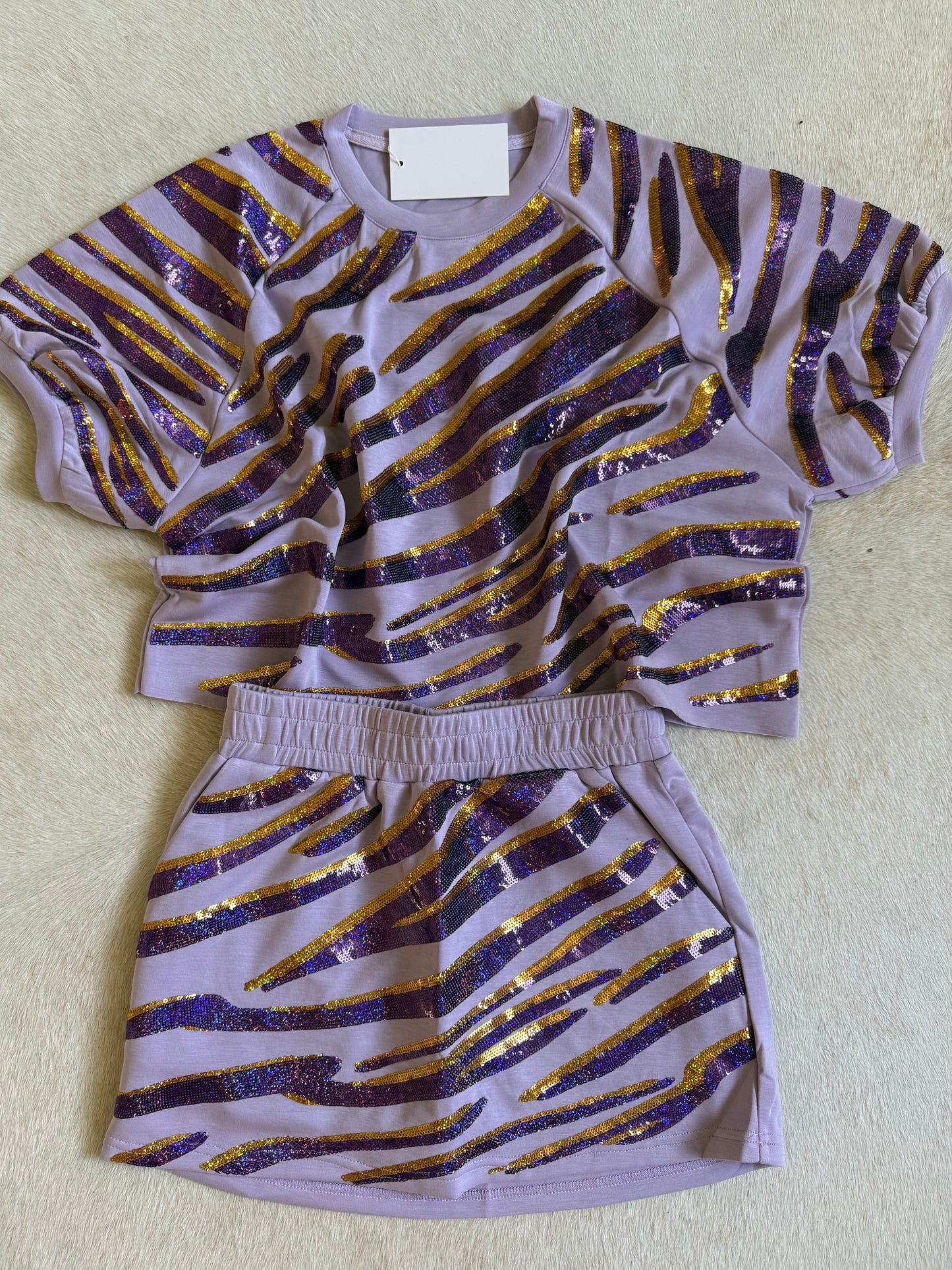 Tiger Sequin Stripe 2 PC SET- Lavender