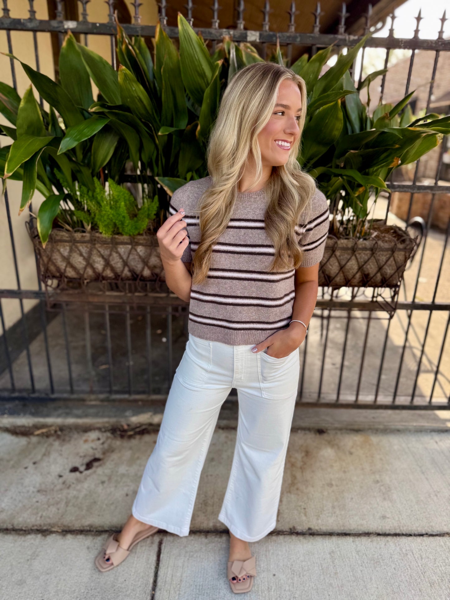 Z Supply Gatewood Stripe Sweater Top- Heather Ash
