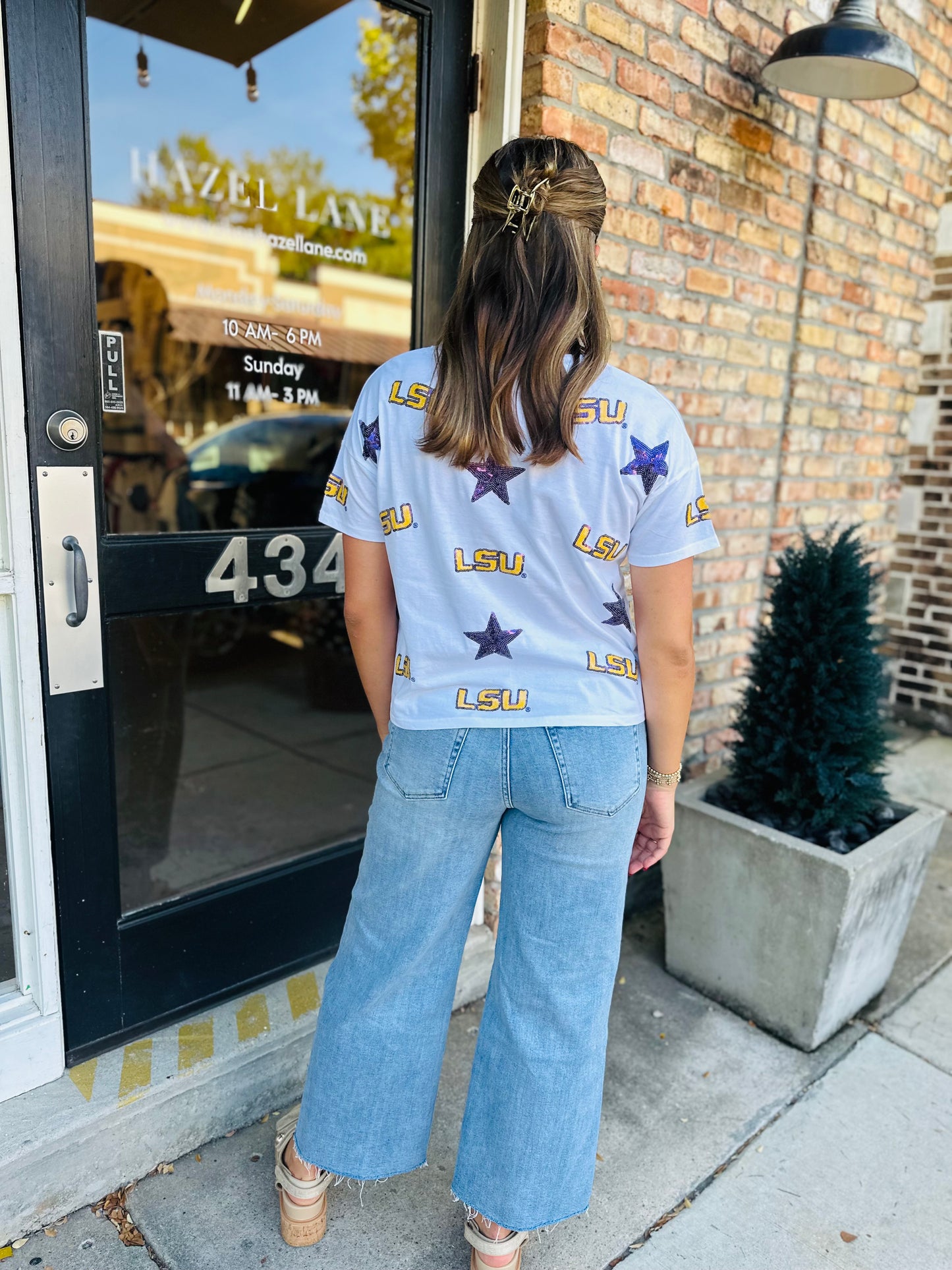 LSU All Over Sequin Boxy Tee- White