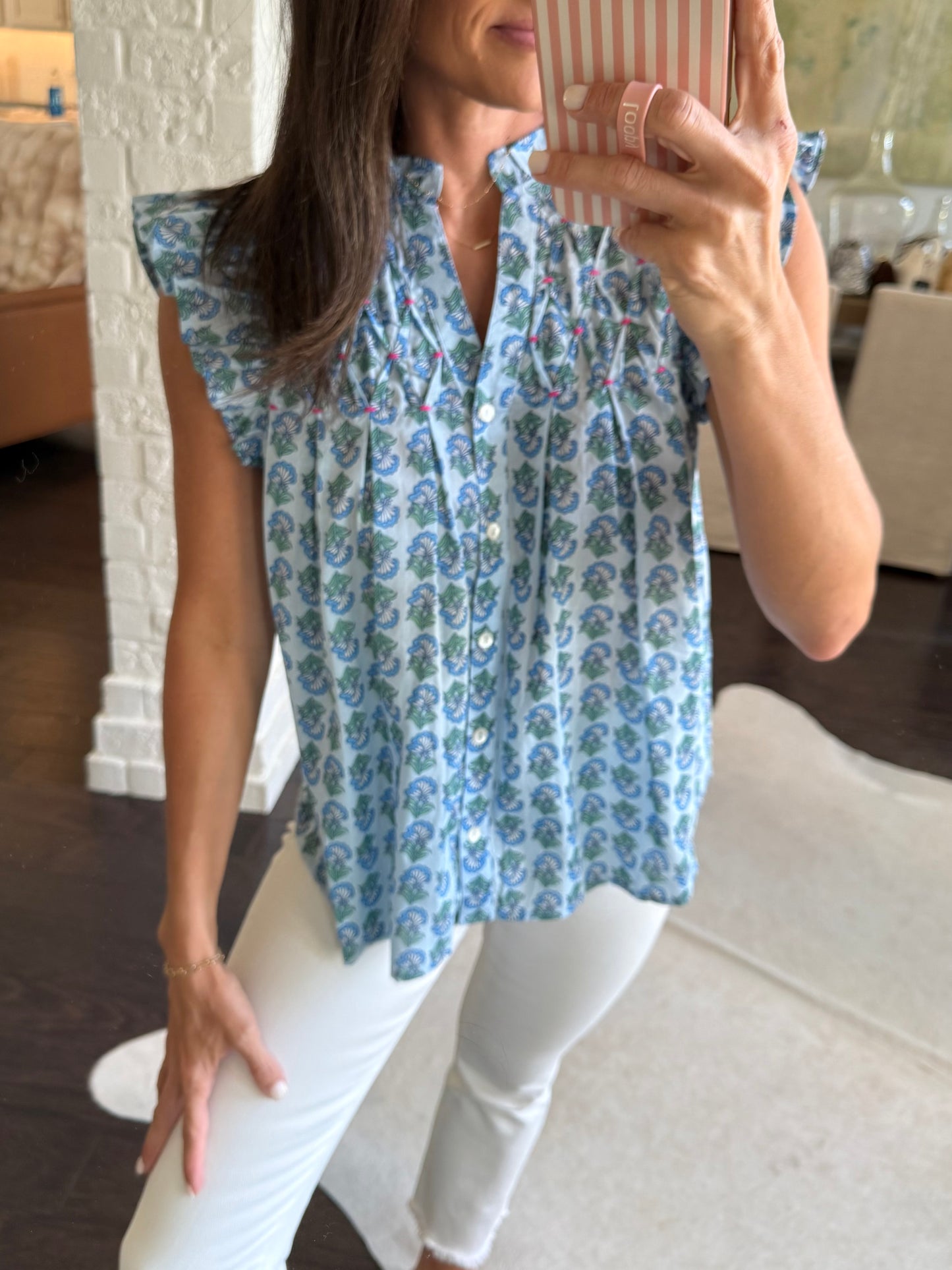 Larkin Flutter Sleeve Top- Blue