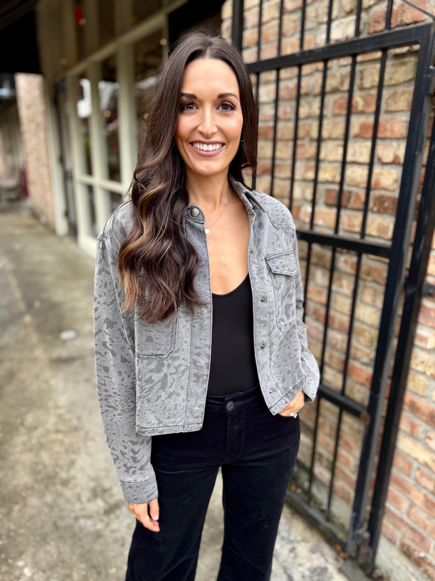 Miley Button Front Jacket- Grey Cheetah