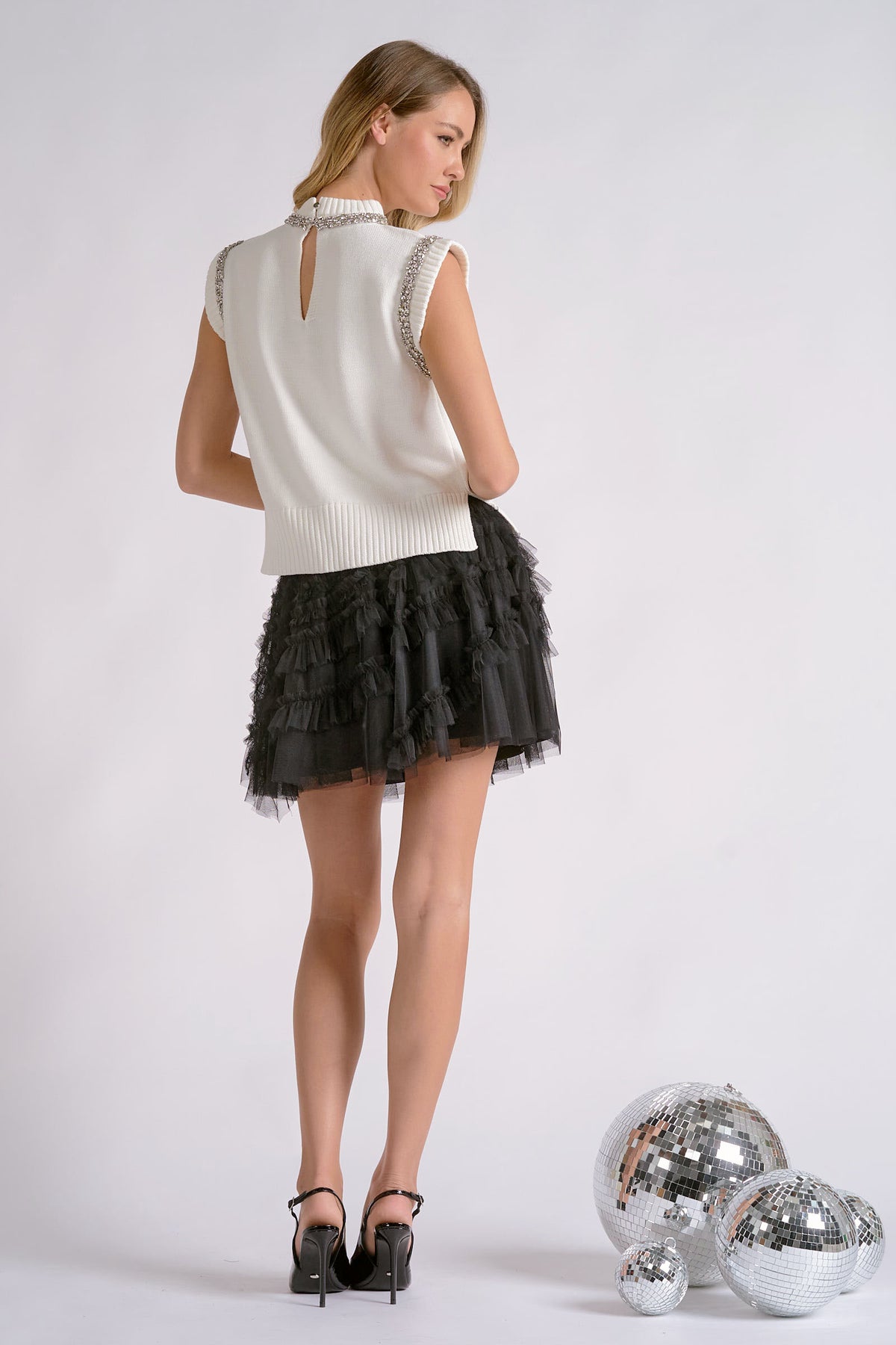 Glamour Edge Rhinestone Tank- White