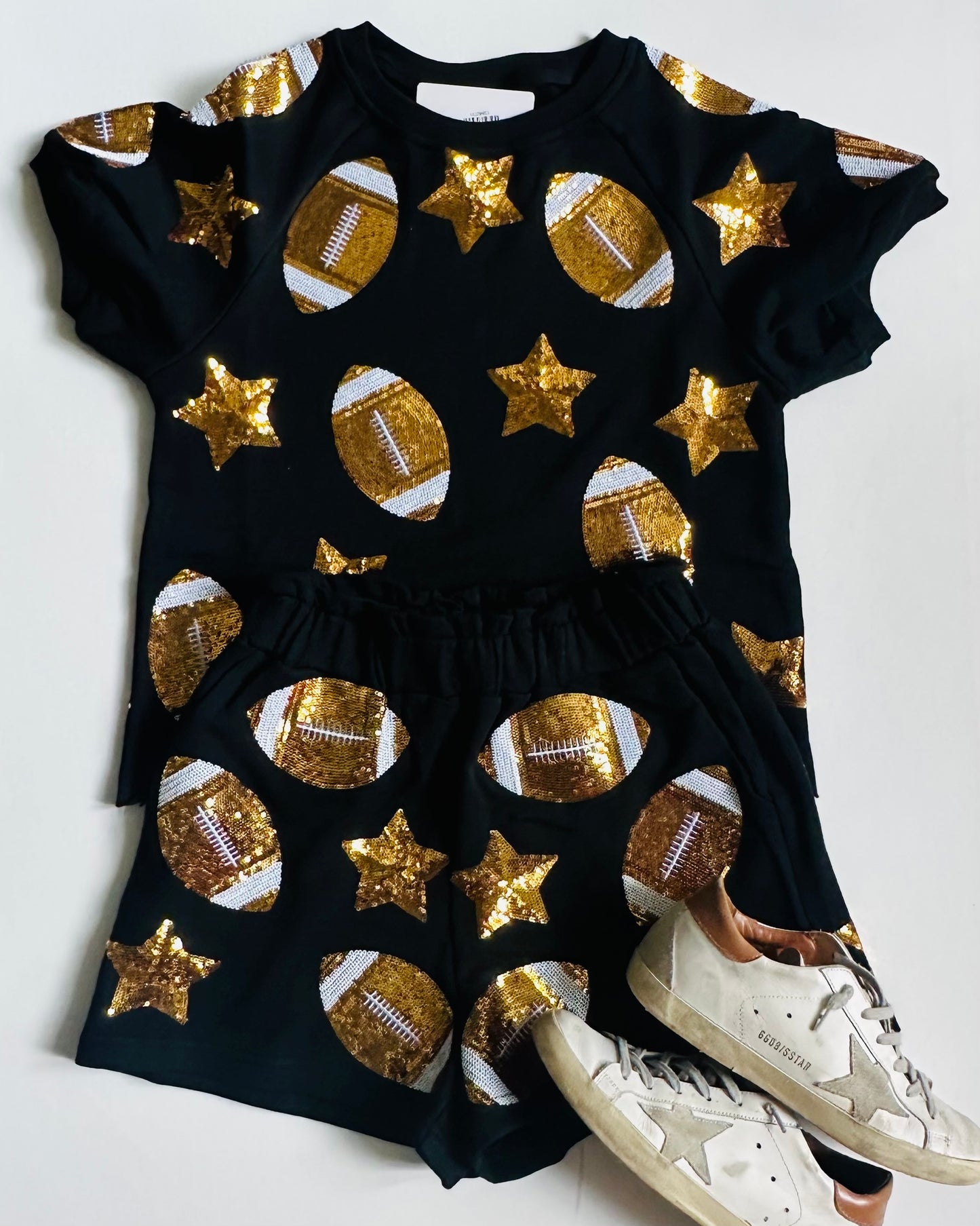 Scattered Football & Stars Shorts- Black