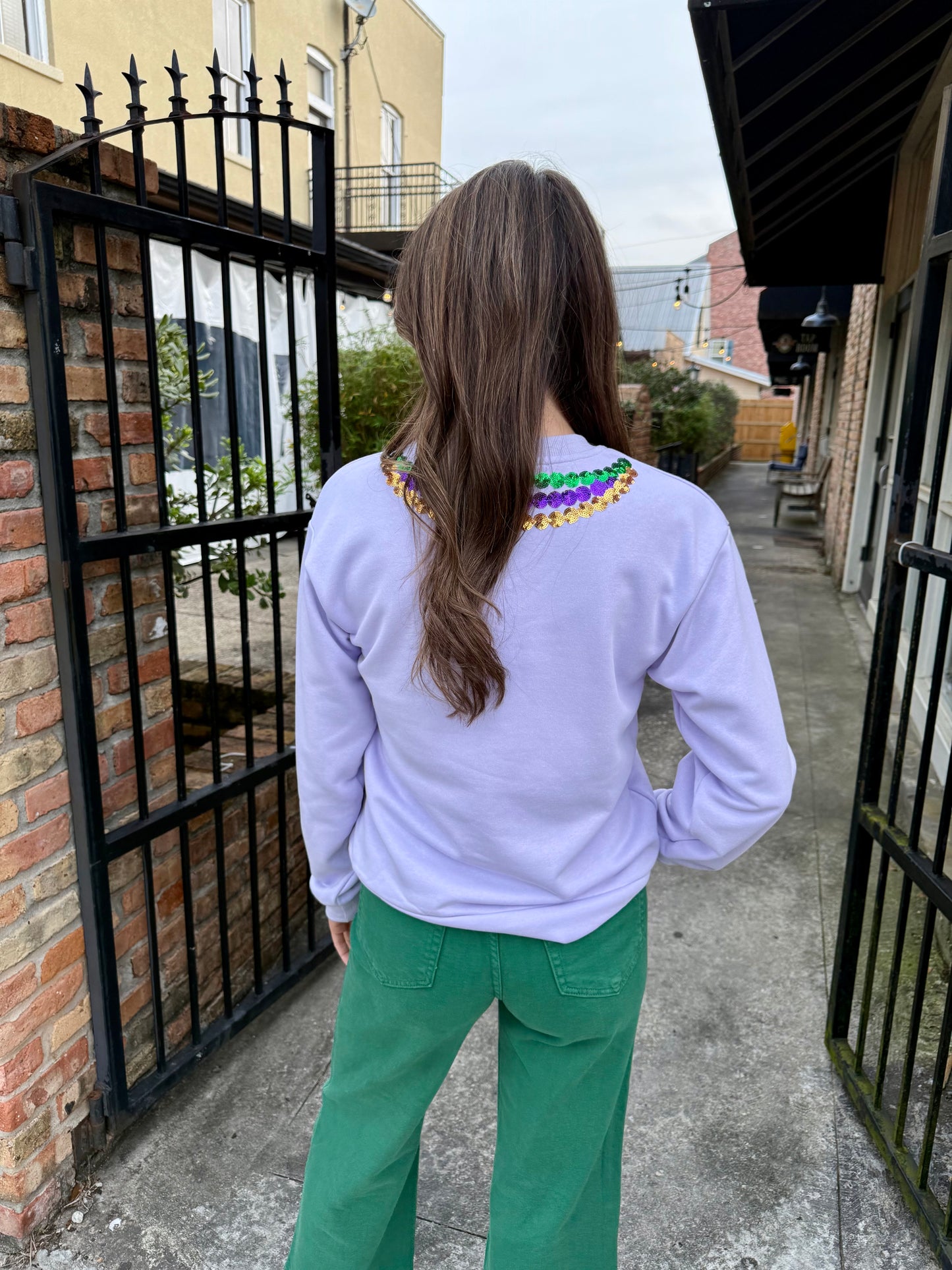 Mardi Gras Bead Sweatshirt- Lavender