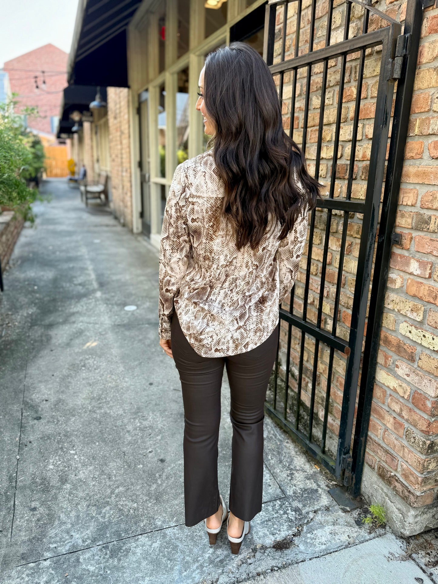 Python Button Down Top- Brown