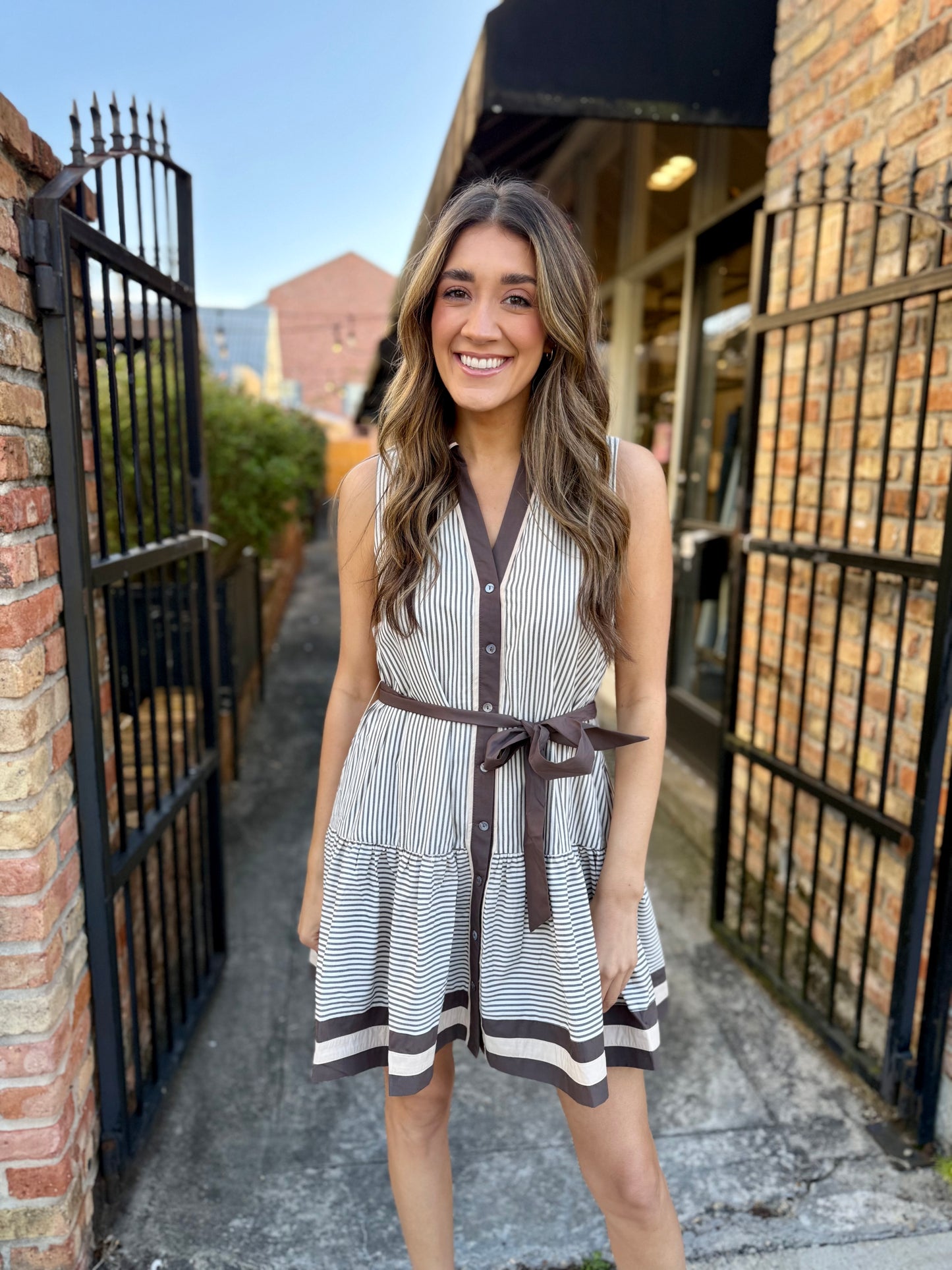 Adam Striped Dress- Mocha