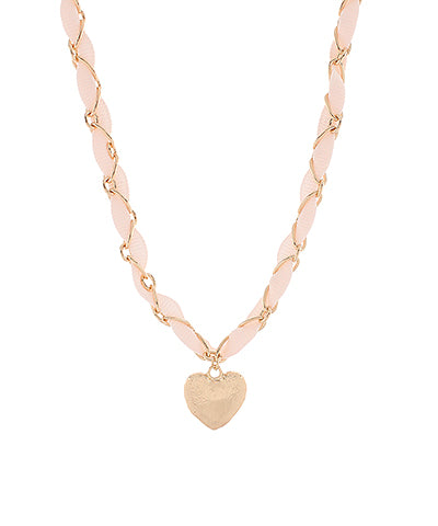 Ribbon Necklace- Pink Heart