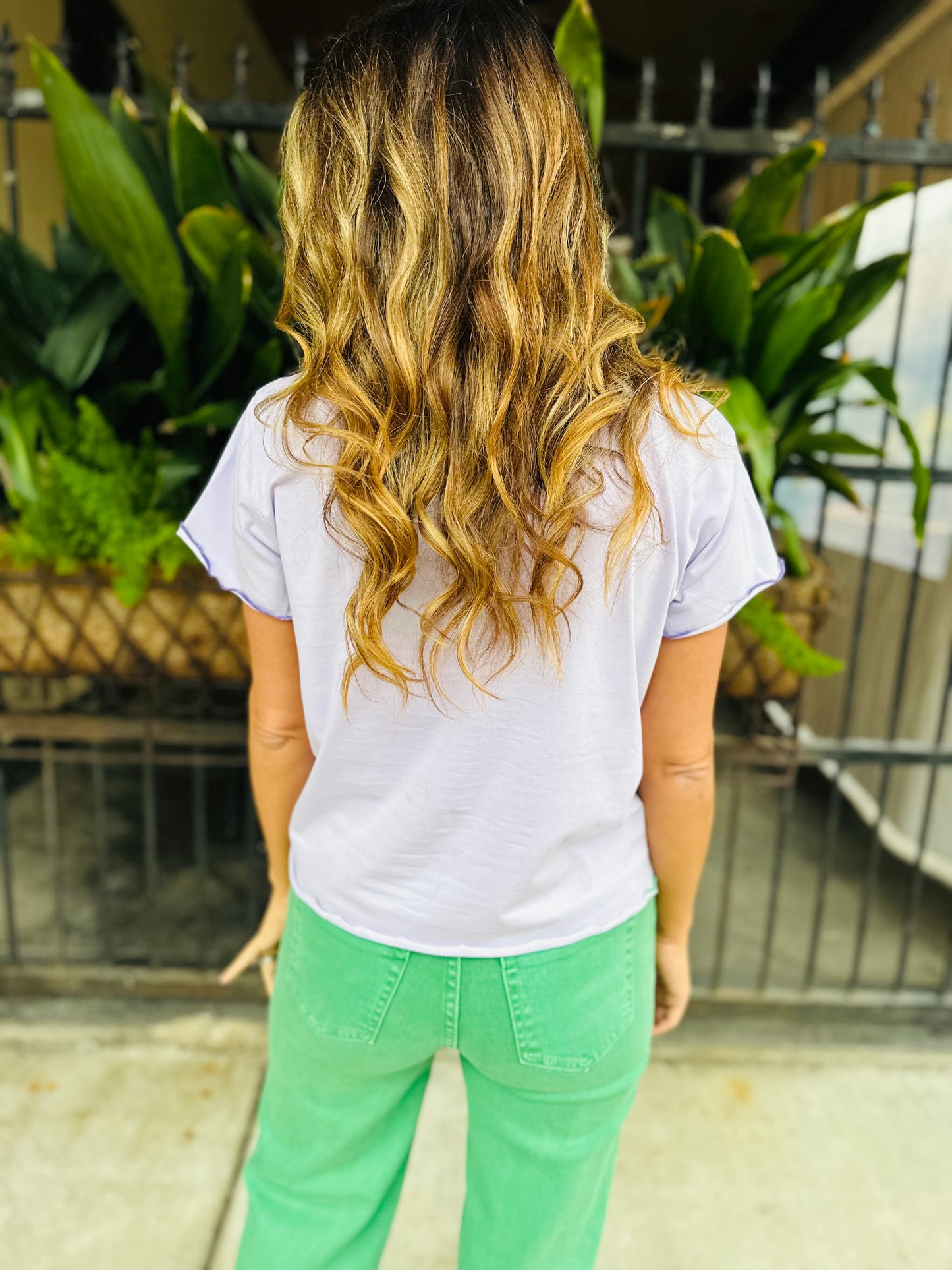 QOS Bead Tree Frill Edge Tee- Lavender