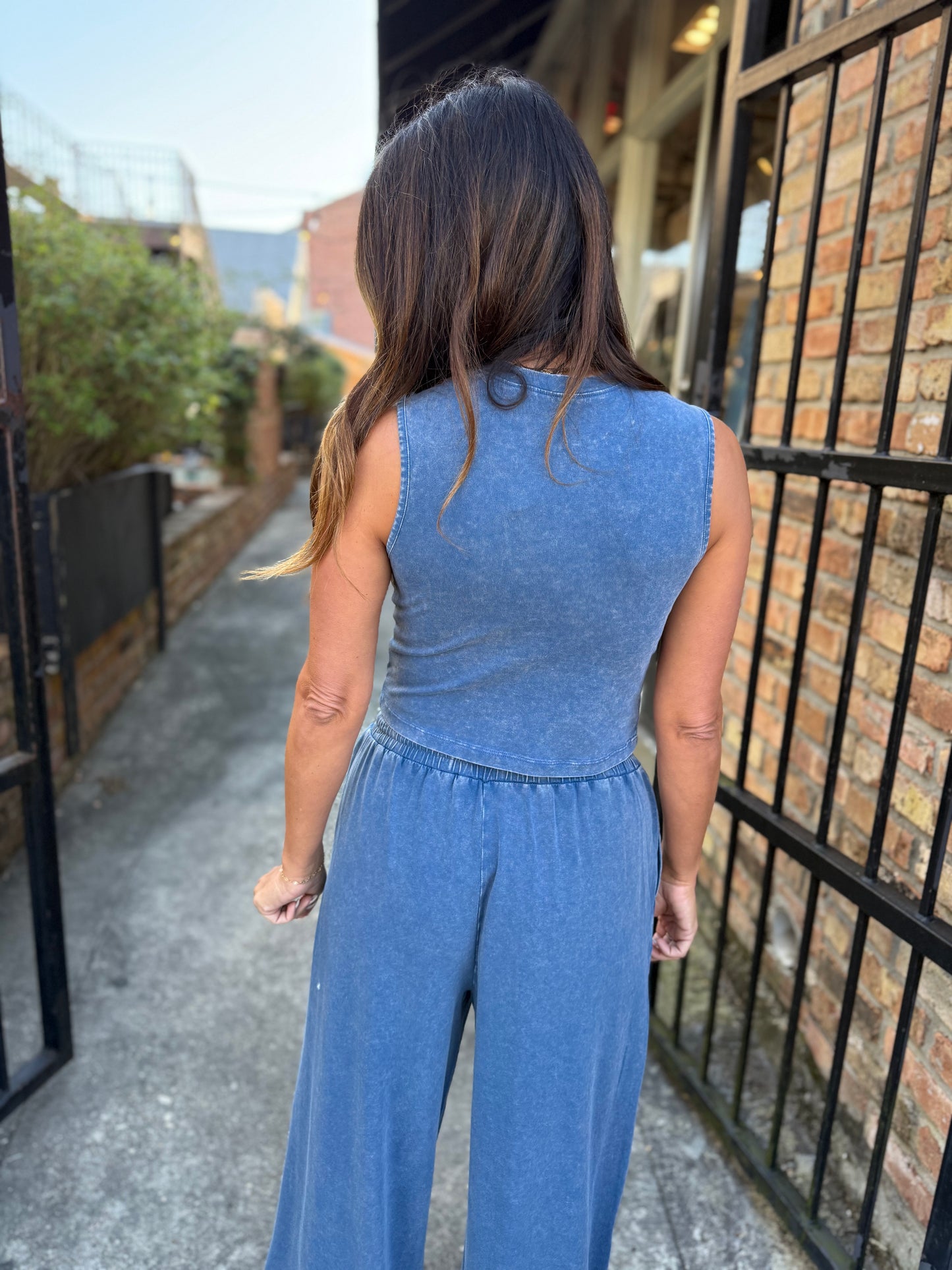 FP Mineral Washed 2 PC Pants Set- Navy