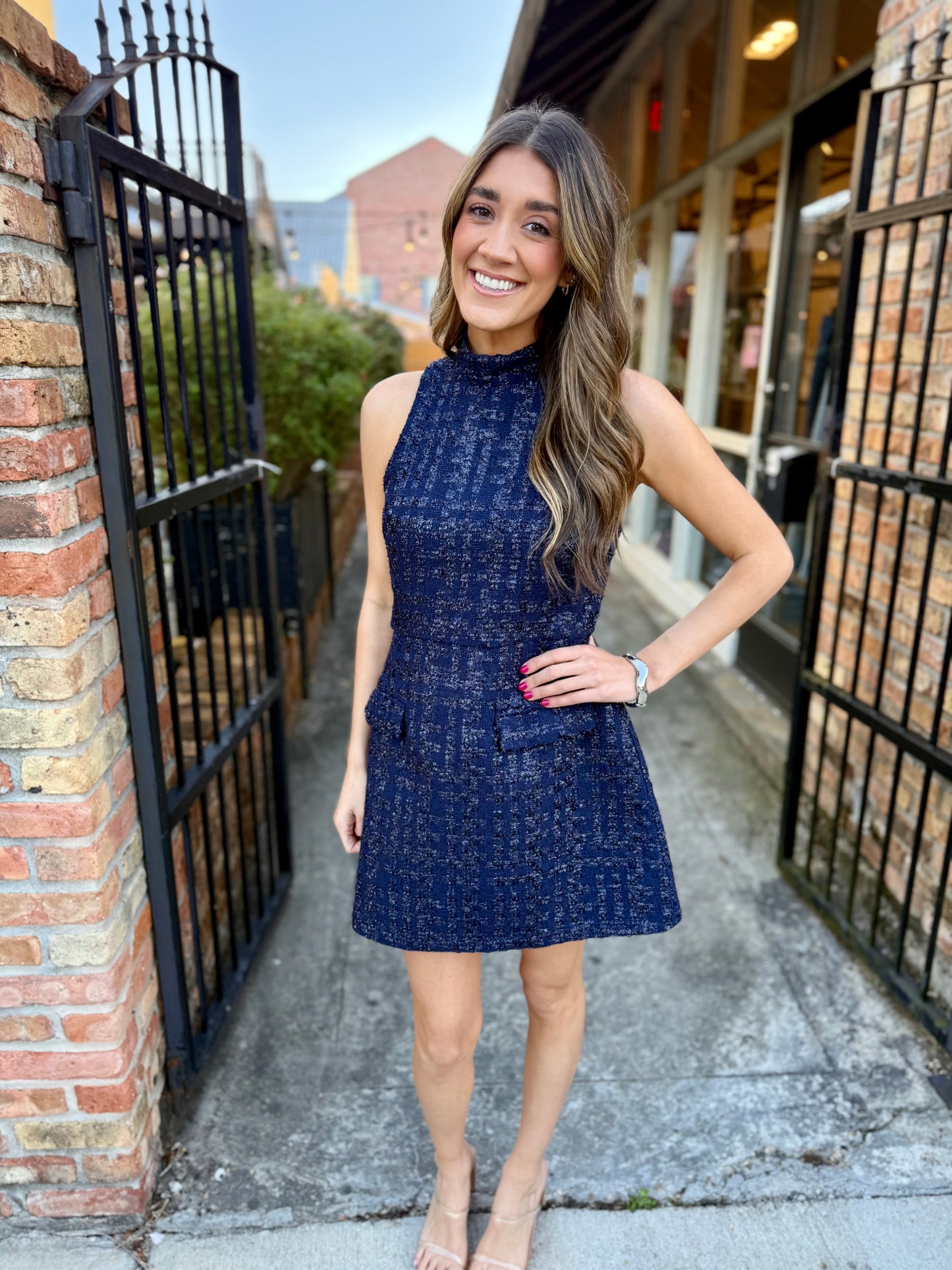 Darcy Mini Dress- Navy Tweed