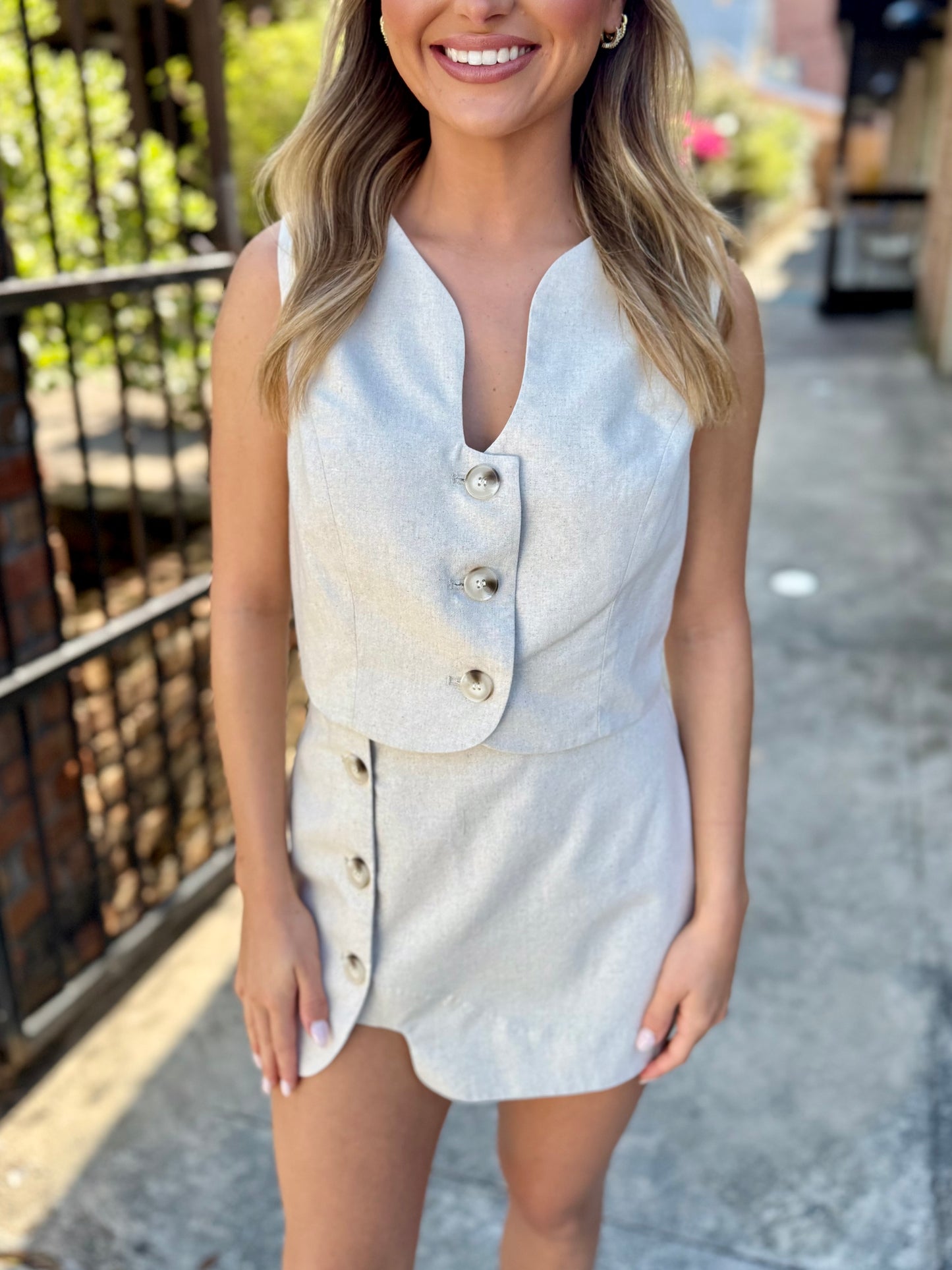 Wavy Cutout Mini Skort- Linen