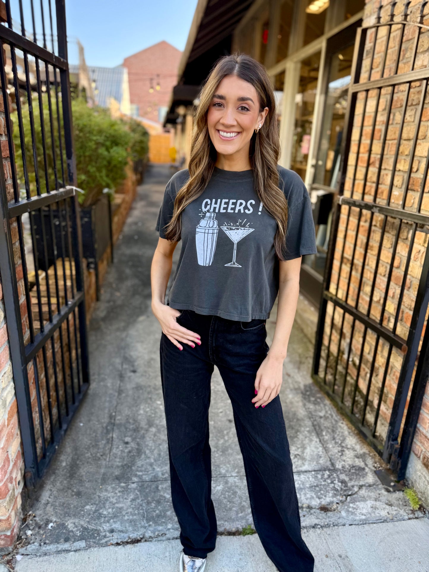 Shaker Wide Crop Tee- Vintage Black