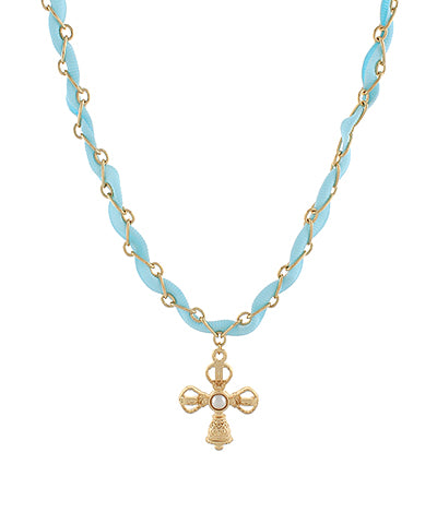 Ribbon Necklace- Lt. Blue Cross