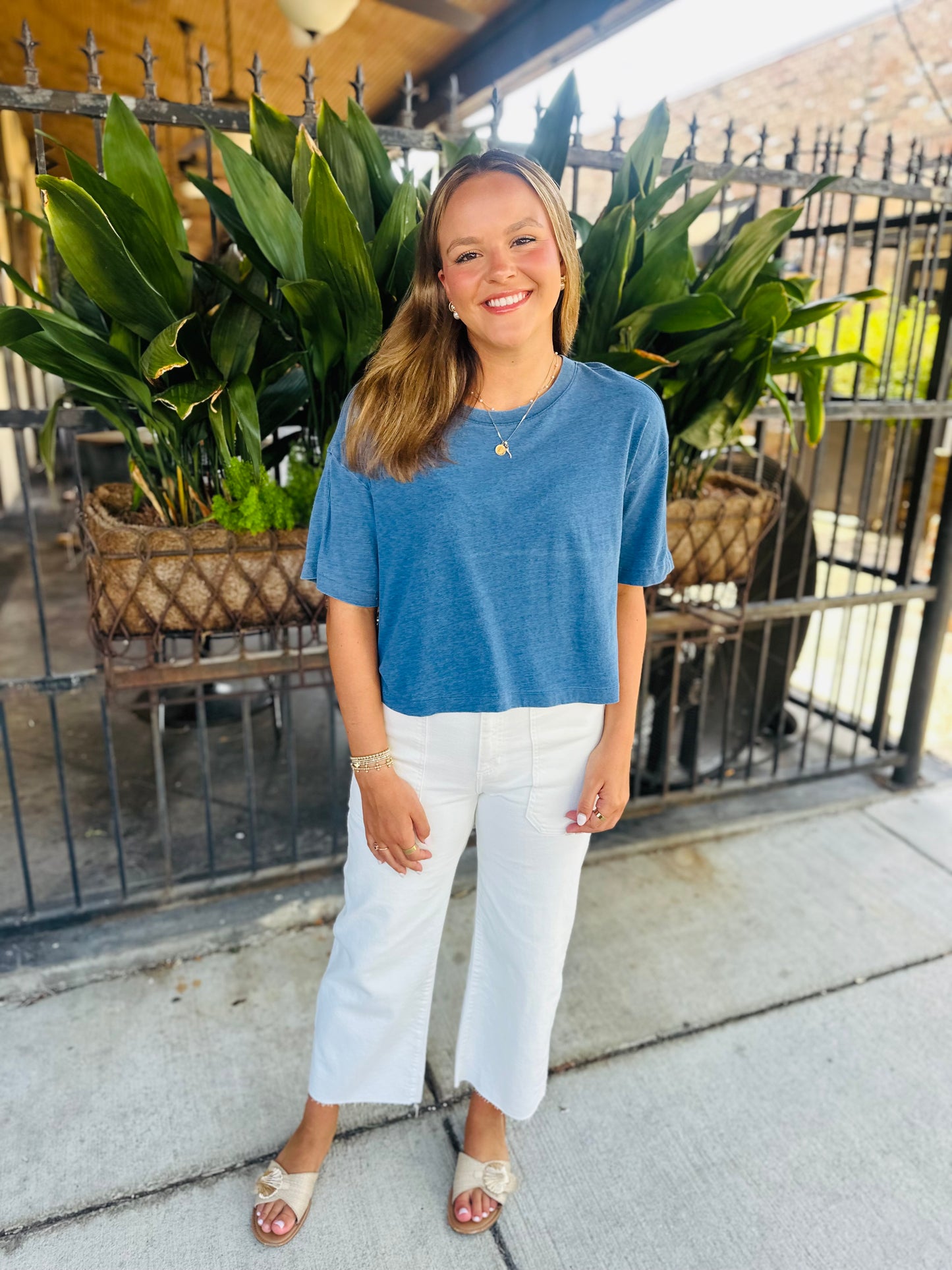 Z Supply On the Go Jersey Denim Tee- Vintage Indigo